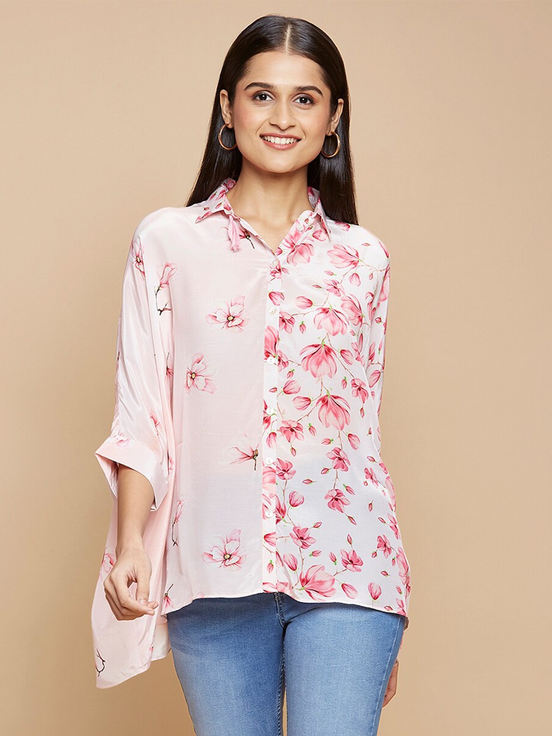 

navyasa by liva Floral Printed Extended Sleeves Shirt Style Top, Pink