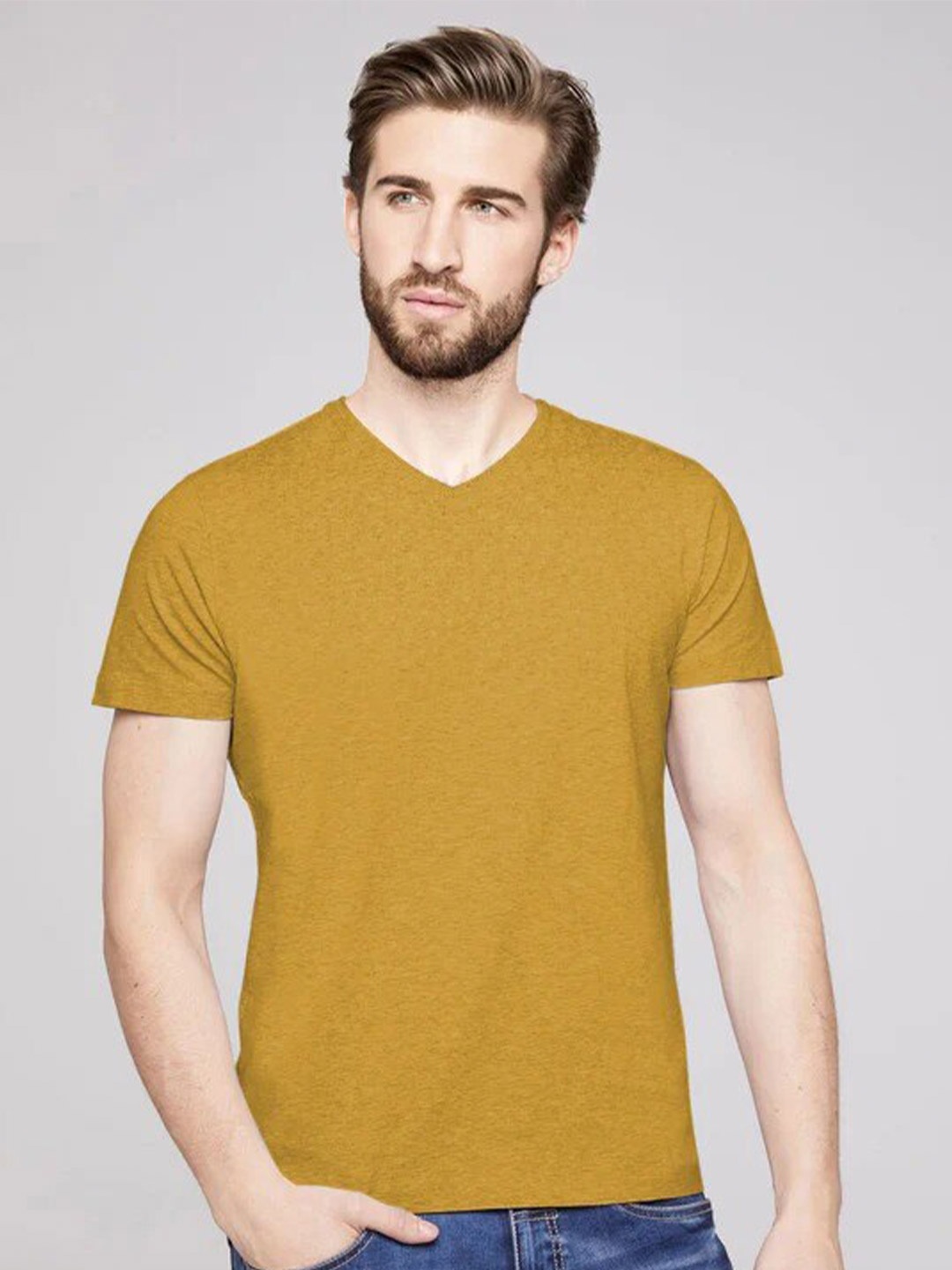 

TRIPR ORIGINALS V-Neck Cotton T-Shirt, Yellow