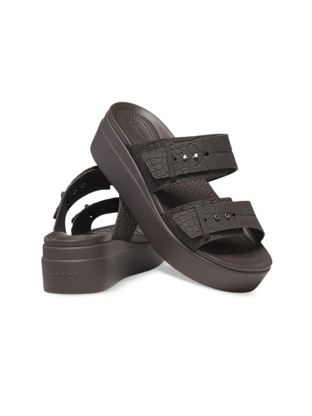 

Crocs Textured Double Strap Flatform Heels, Brown