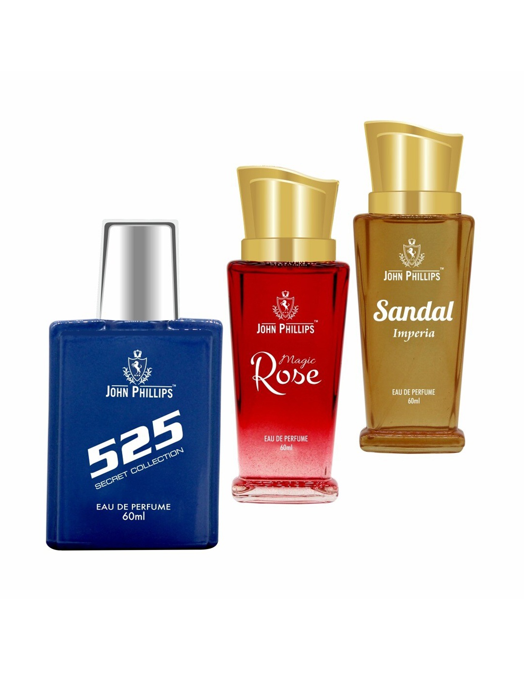 

JOHN PHILLIPS Set of 3 EDP 60 ml Each-525 Secret Collection+Magic Rose+Sandal Imperia, Blue