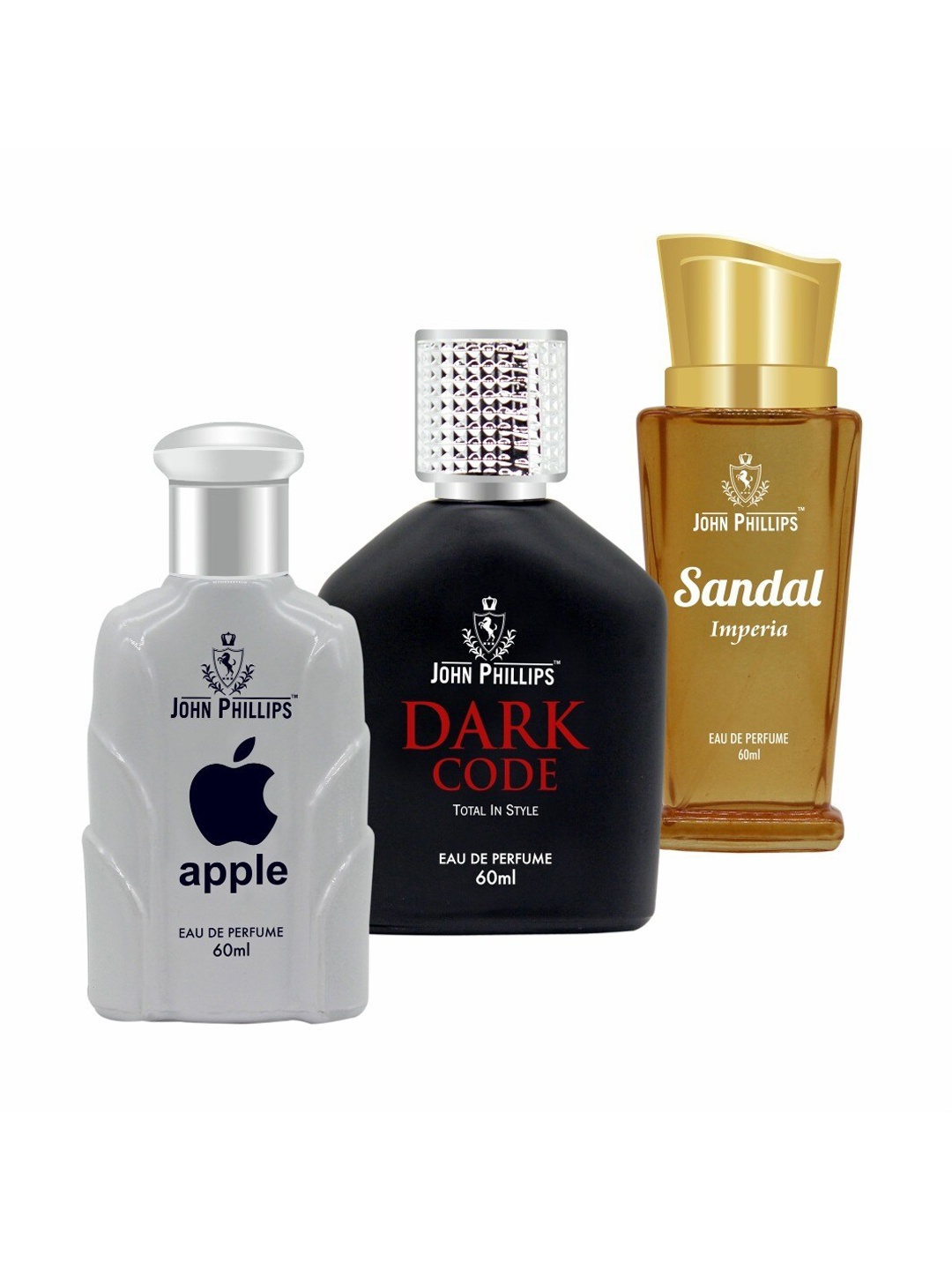 

JOHN PHILLIPS Set of Apple, Dark Code Total In Style, Sandal Imperia Eau De Parfum, Grey