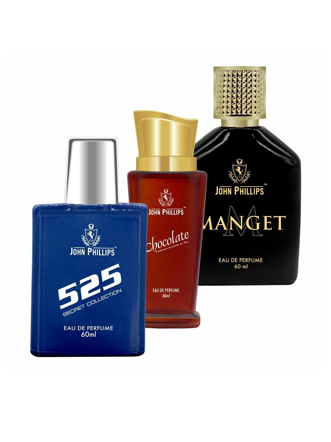 

JOHN PHILLIPS 525 & CHOCOLATE & MANGEt, Set Of 3 Long Lasting French Unisex Perfume, Na
