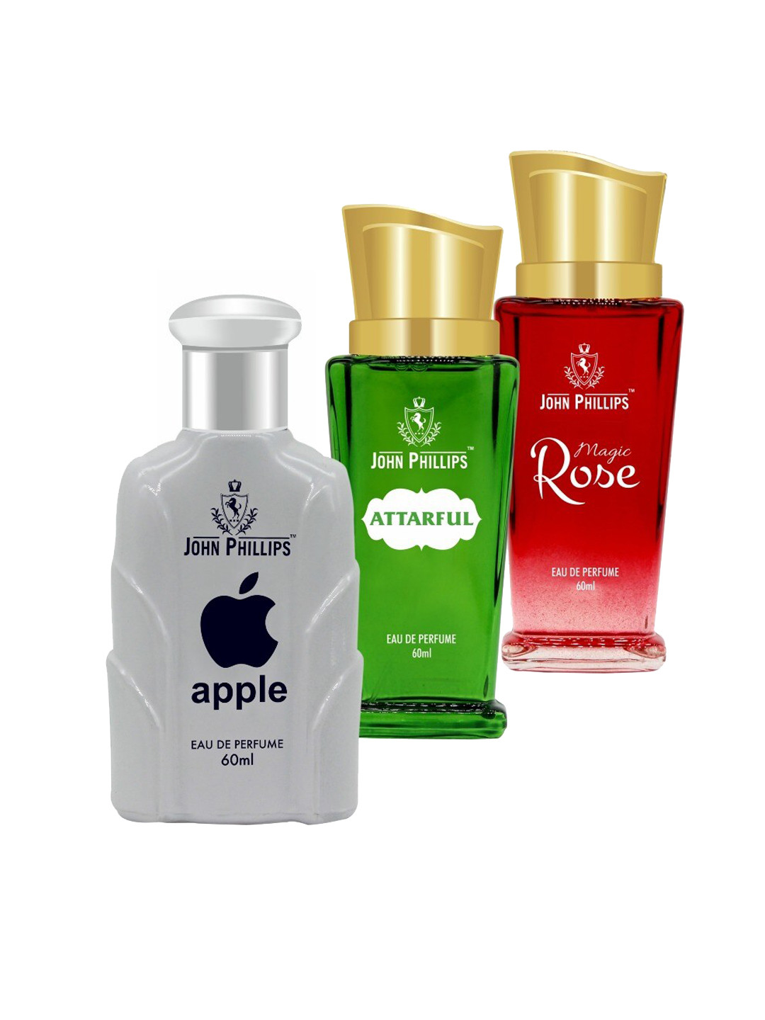 

JOHN PHILLIPS Set of Apple, Attarful & Magic Rose Eau De Parfum - 60 ml Each, Red