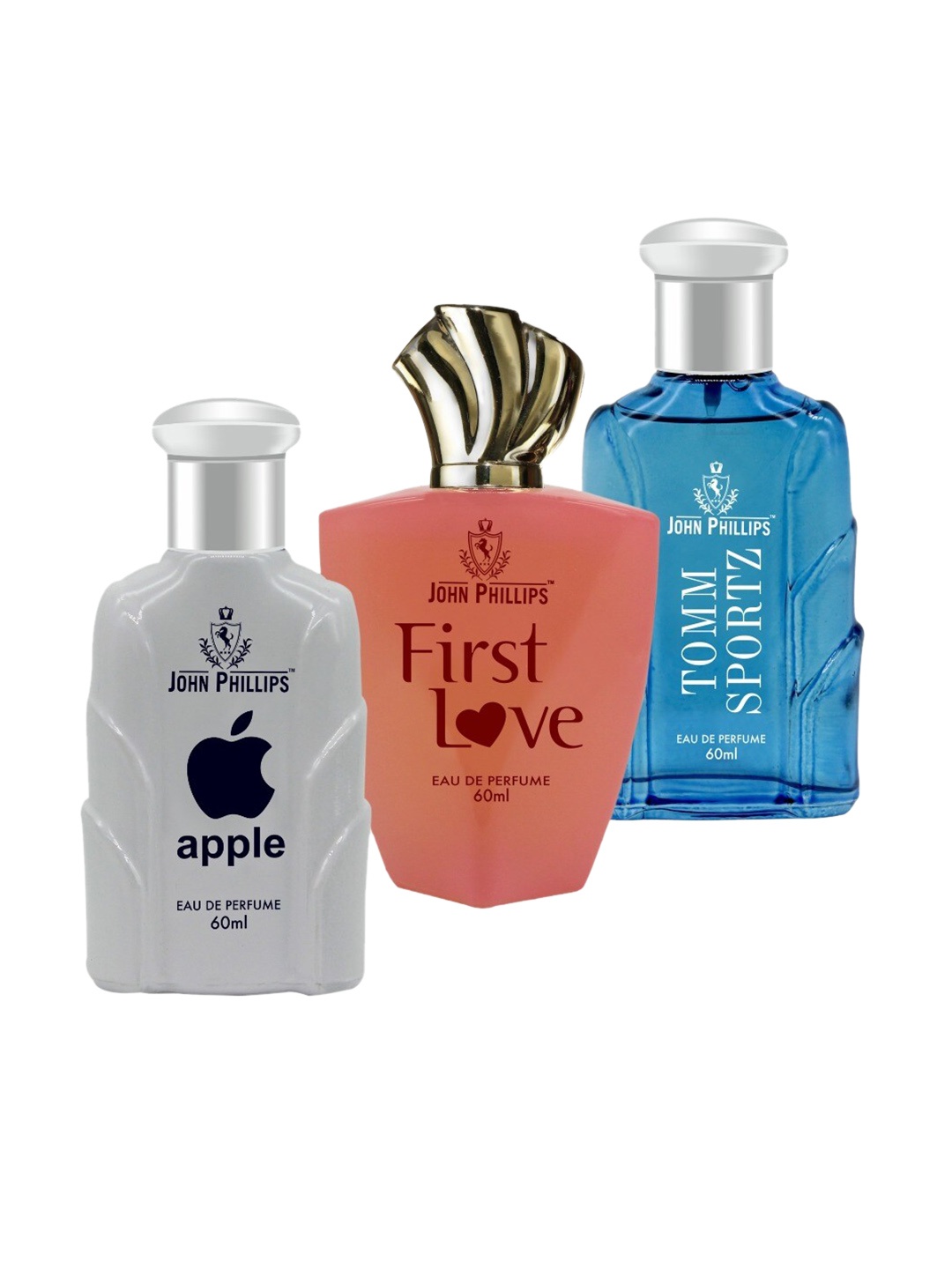 

JOHN PHILLIPS Set of Apple, First Love & Tomm Sportz Eau De Parfum - 60 ml Each, Blue