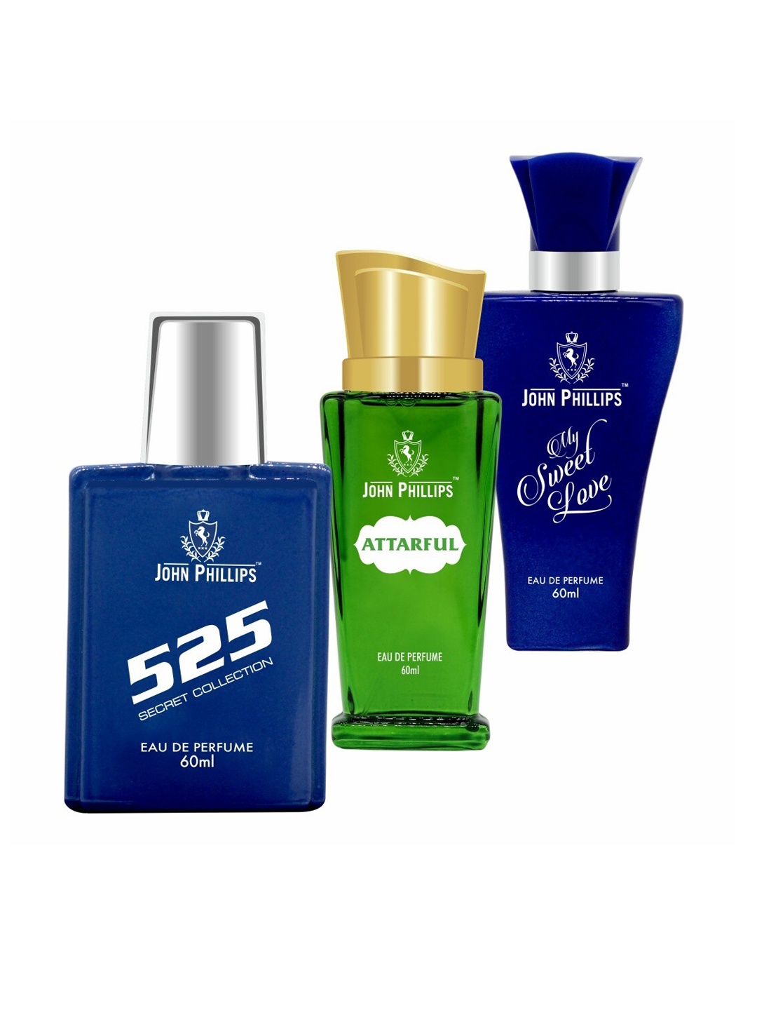 

JOHN PHILLIPS 525 & ATTARFUL & MY SWEET LOVE,Set Of 3 Long Lasting French Unisex Perfume, Na