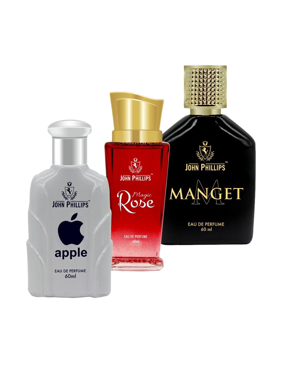 

JOHN PHILLIPS Set of Apple, Magic Rose & Manget Eau De Parfum - 60 ml Each, Grey