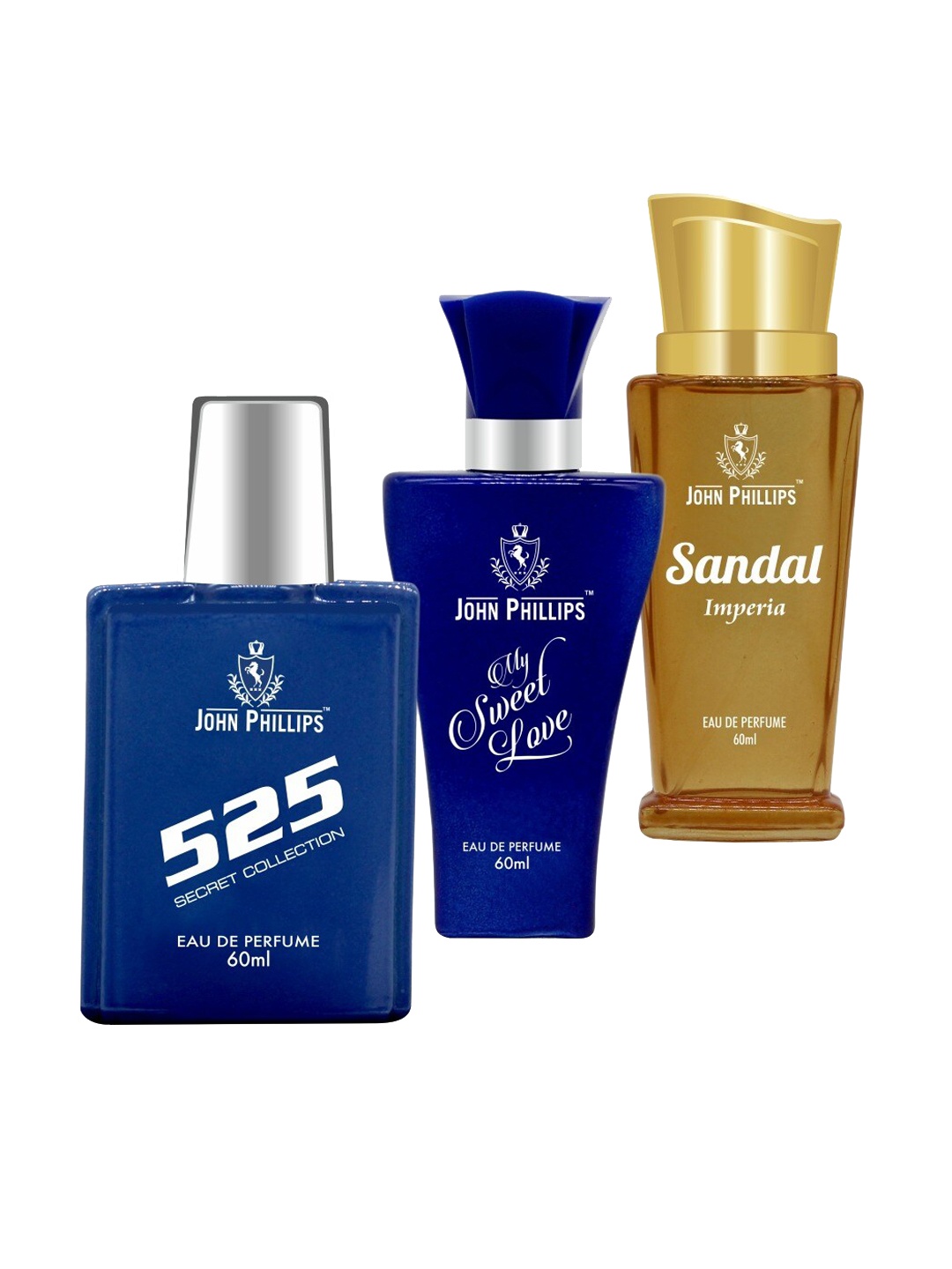 

JOHN PHILLIPS Set of 3 Eau De Parfum 60 ml each - 525 + My Sweet Love + Sandal, Blue