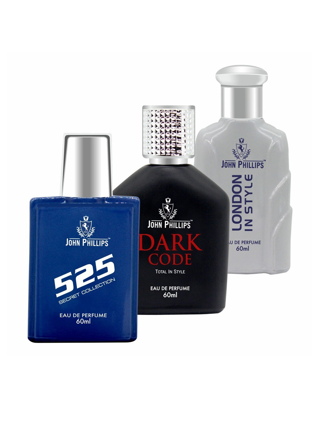 

JOHN PHILLIPS 525 & DARK CODE & LONDON IN STYLE, Set Of 3 French Unisex Perfume, Na
