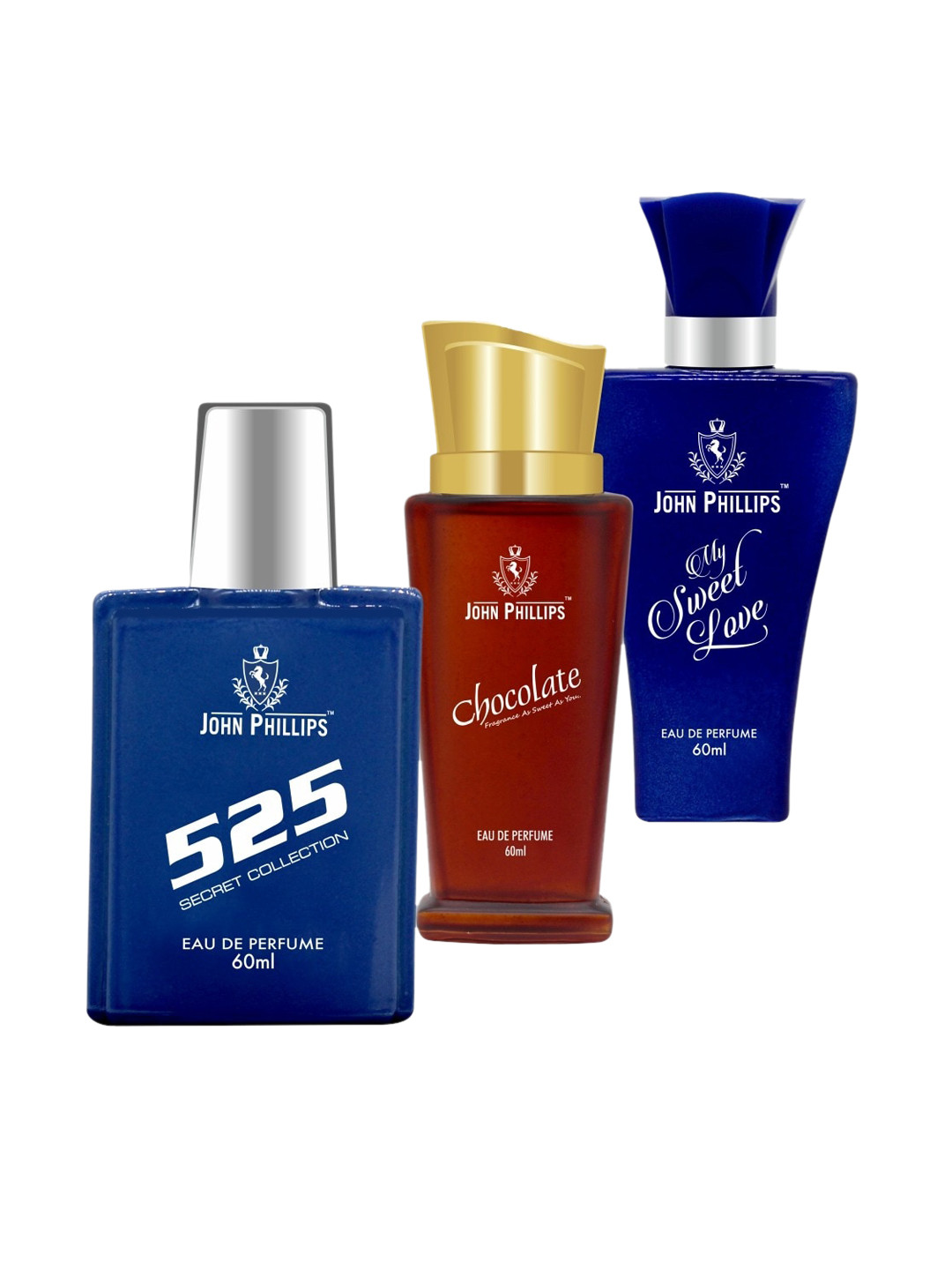 

JOHN PHILLIPS Set of 3 Eau De Parfum 60 ml each - 525 + Chocolate + My Sweet Love, Blue