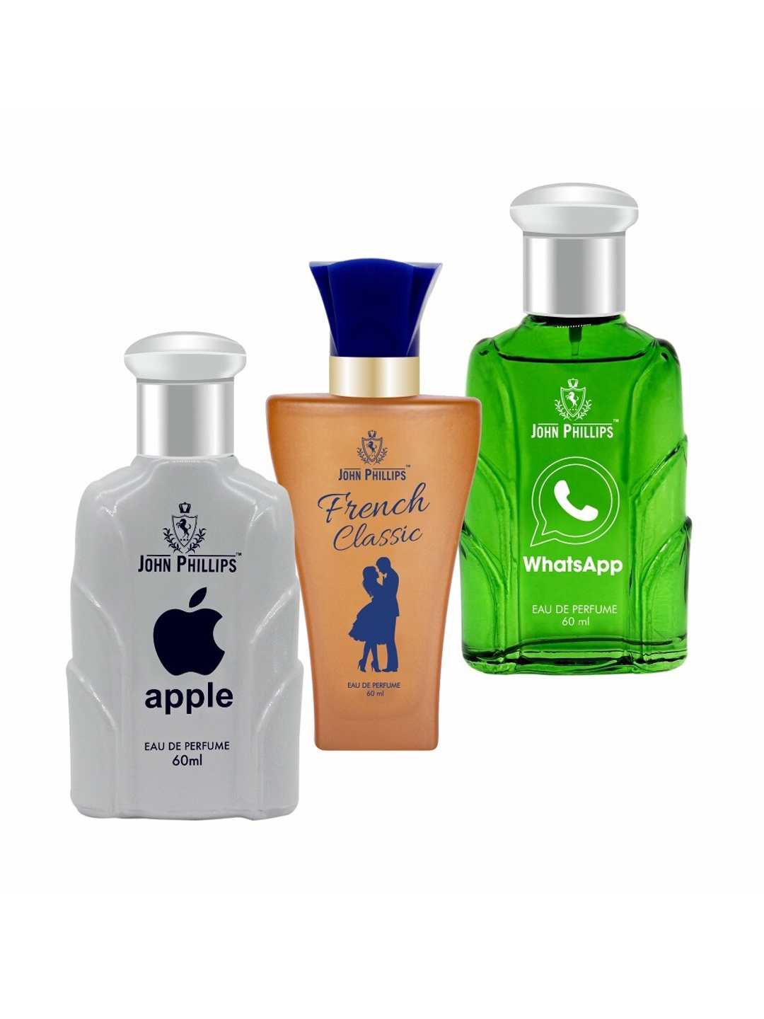 

JOHN PHILLIPS Set of 3 Eau De Parfum 60ml each - Apple + French Classic + Whatsapp, Grey