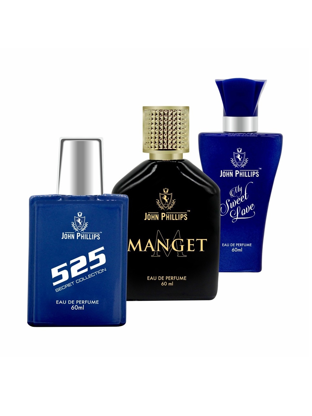 

JOHN PHILLIPS 525 & MANGET & MY SWEET LOVE, Set Of 3 Long Lasting French Unisex Perfume, Na