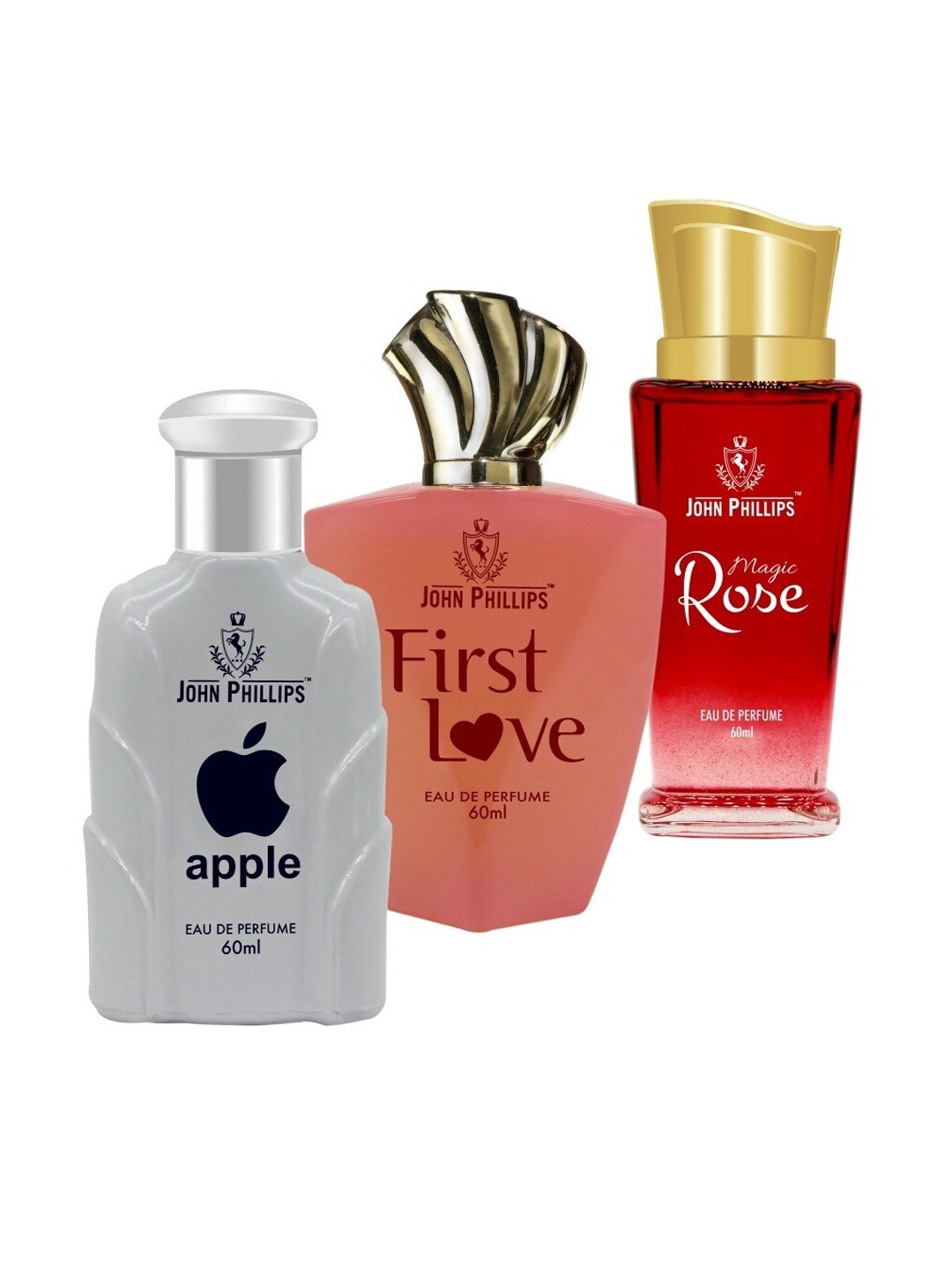 

JOHN PHILLIPS Set Of 3 Eau De Perfumes 60 ml Each - Apple+First Love+Magic Rose, Grey
