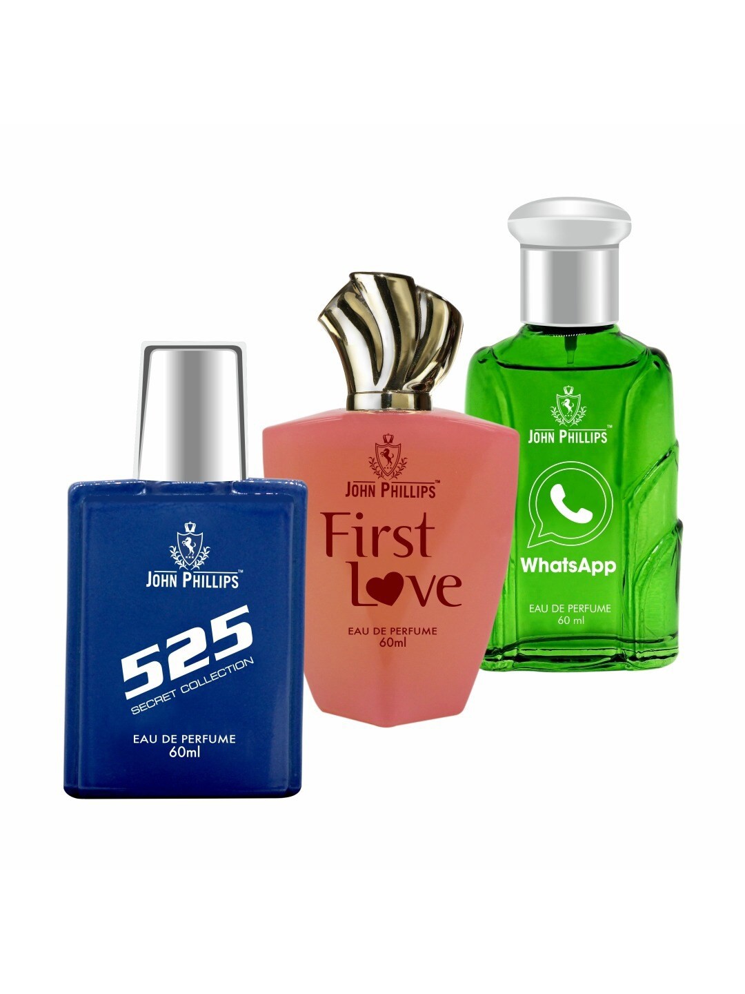 

JOHN PHILLIPS 525 & FIRST LOVE & WHATSAPP ,Set Of 3 Long Lasting French Unisex Perfume, Na