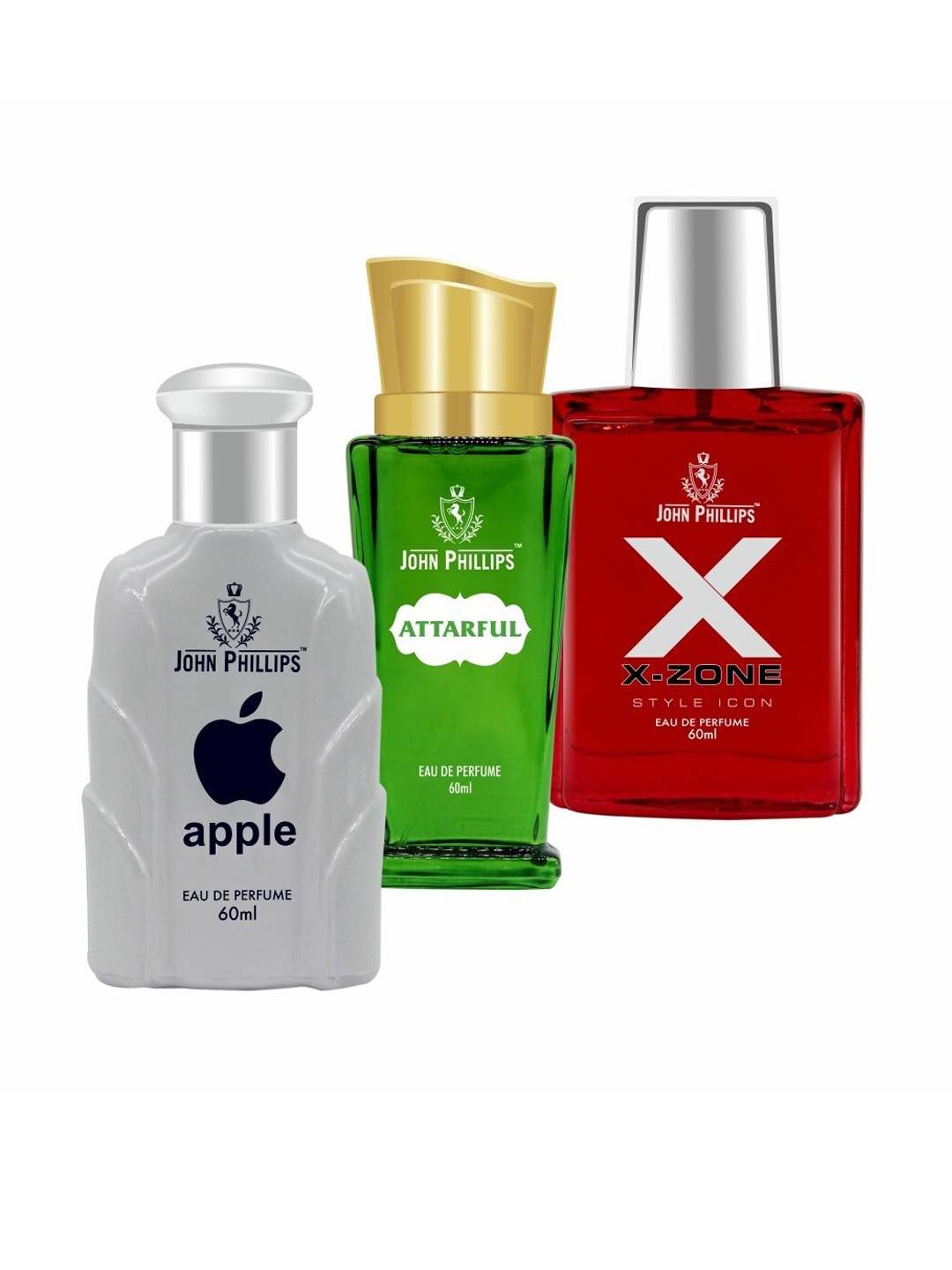 

JOHN PHILLIPS Set Of 3 Eau De Perfumes 60ml Each - Apple+Attarful+XX-Zone, Grey