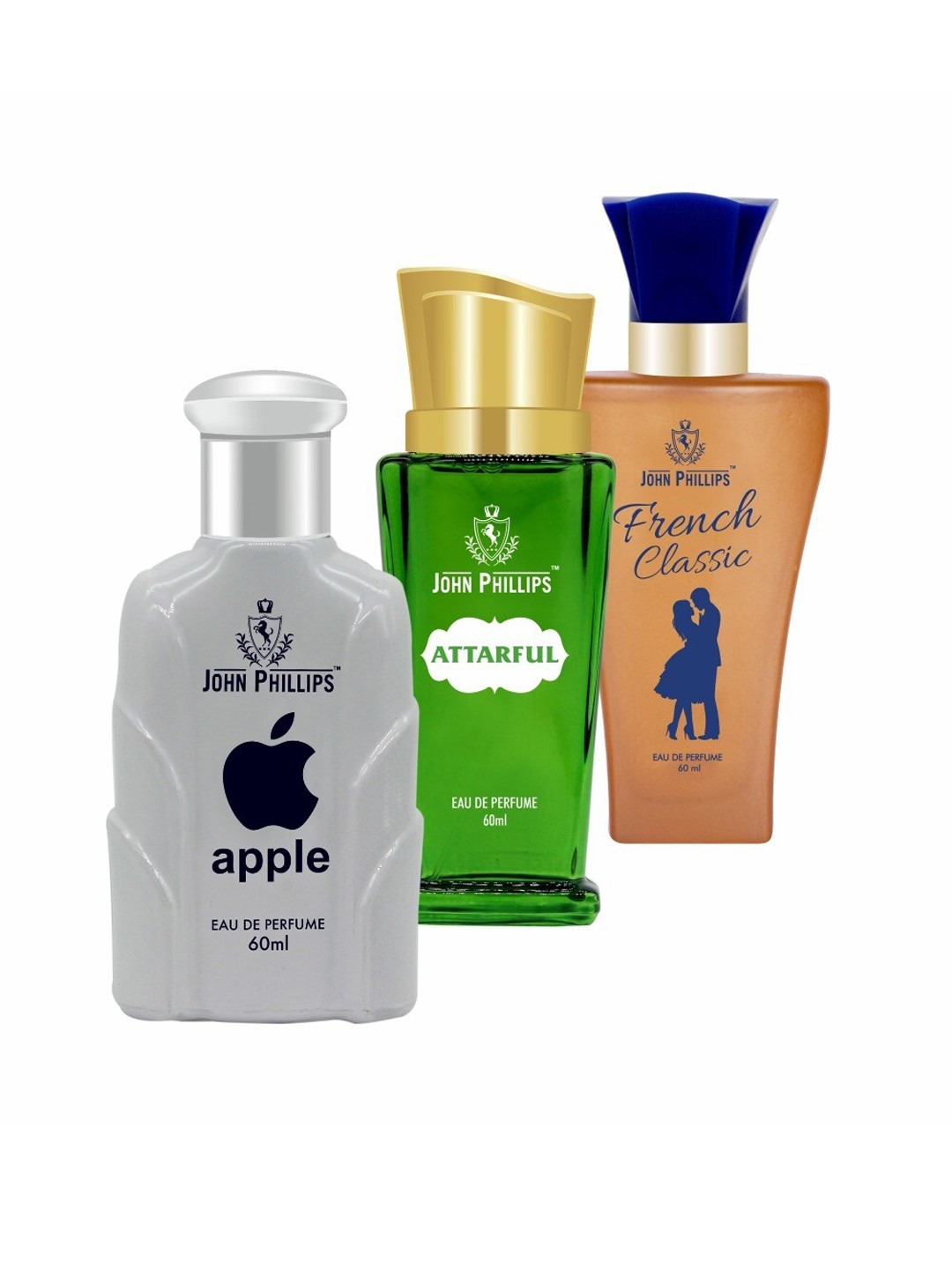 

JOHN PHILLIPS Set Of 3 Eau De Perfumes 60ml Each - Apple+Attarful+French Classic, Grey