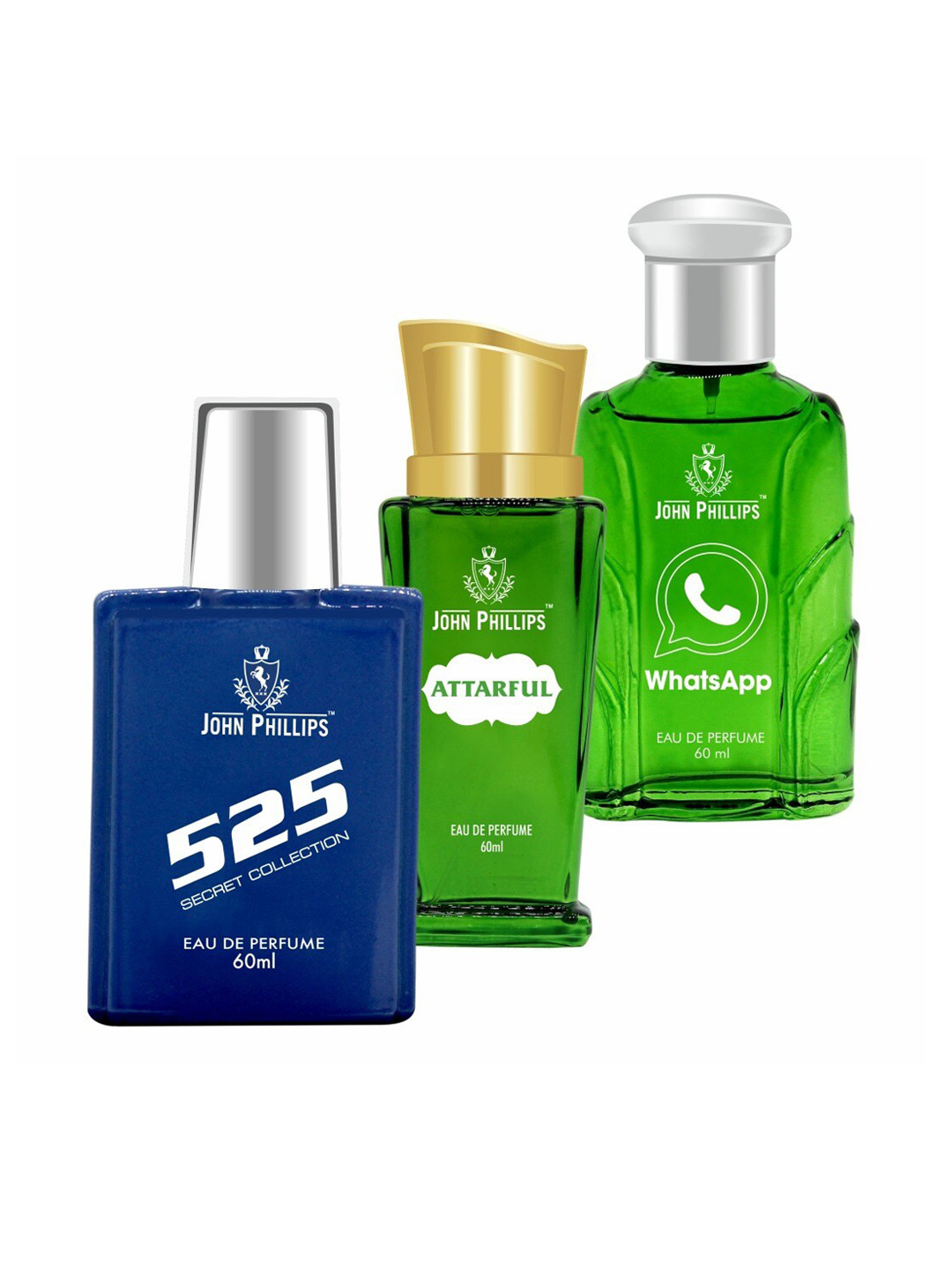 

JOHN PHILLIPS 525 & ATTARFUL & WHATSAPP, Set Of 3 Long Lasting French Unisex Perfume, Na