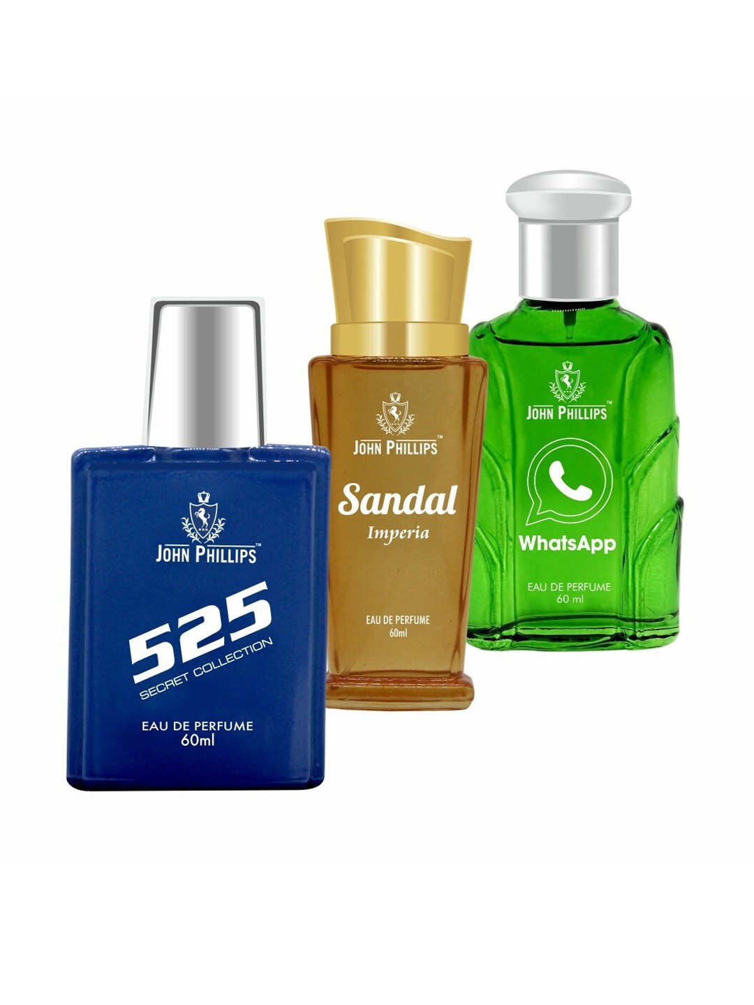 

JOHN PHILLIPS 525 & SANDAL & WHATSAPP, Set Of 3 Long Lasting French Unisex Perfume, Na