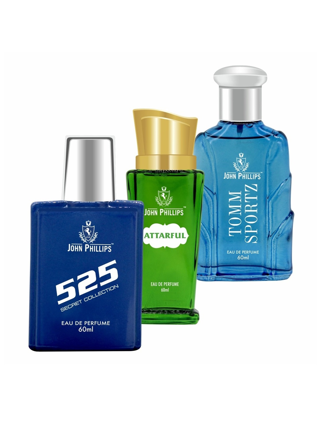 

JOHN PHILLIPS 525 & ATTARFUL & TOMM SPORTZ, Set Of 3 Long Lasting French Unisex Perfume, Na