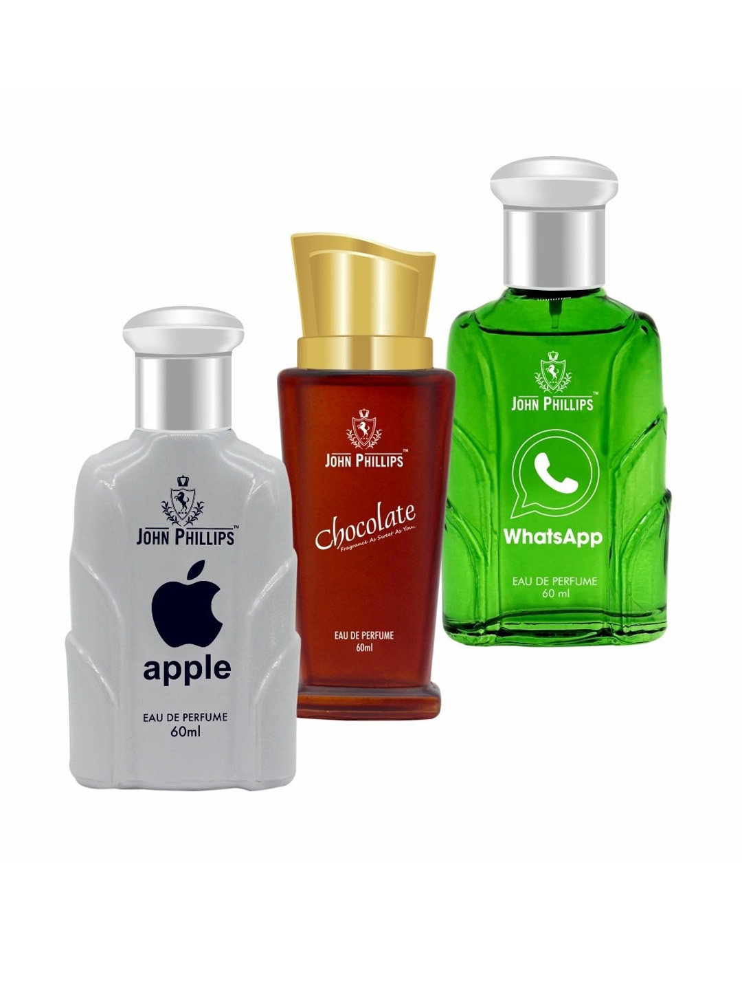

JOHN PHILLIPS Set Of 3 Eau De Perfumes 60ml Each - Apple+Chocolate+WhatsApp, Grey