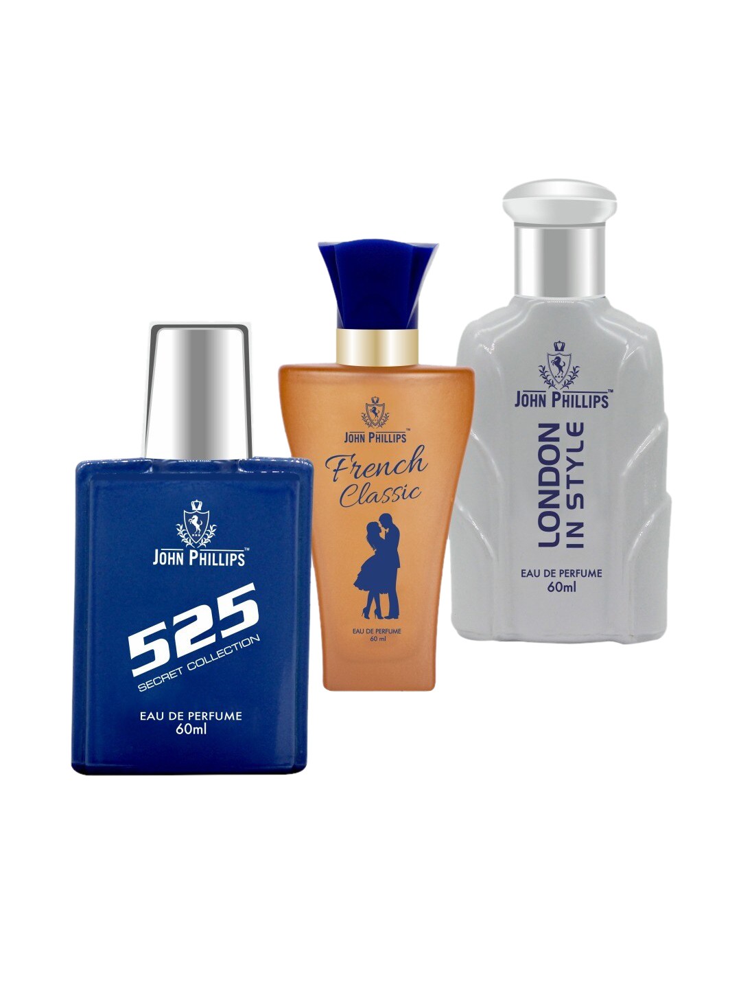 

JOHN PHILLIPS Set Of 3 Eau De Perfume-60 ml Each - 525+French Classic+London In Style, Blue