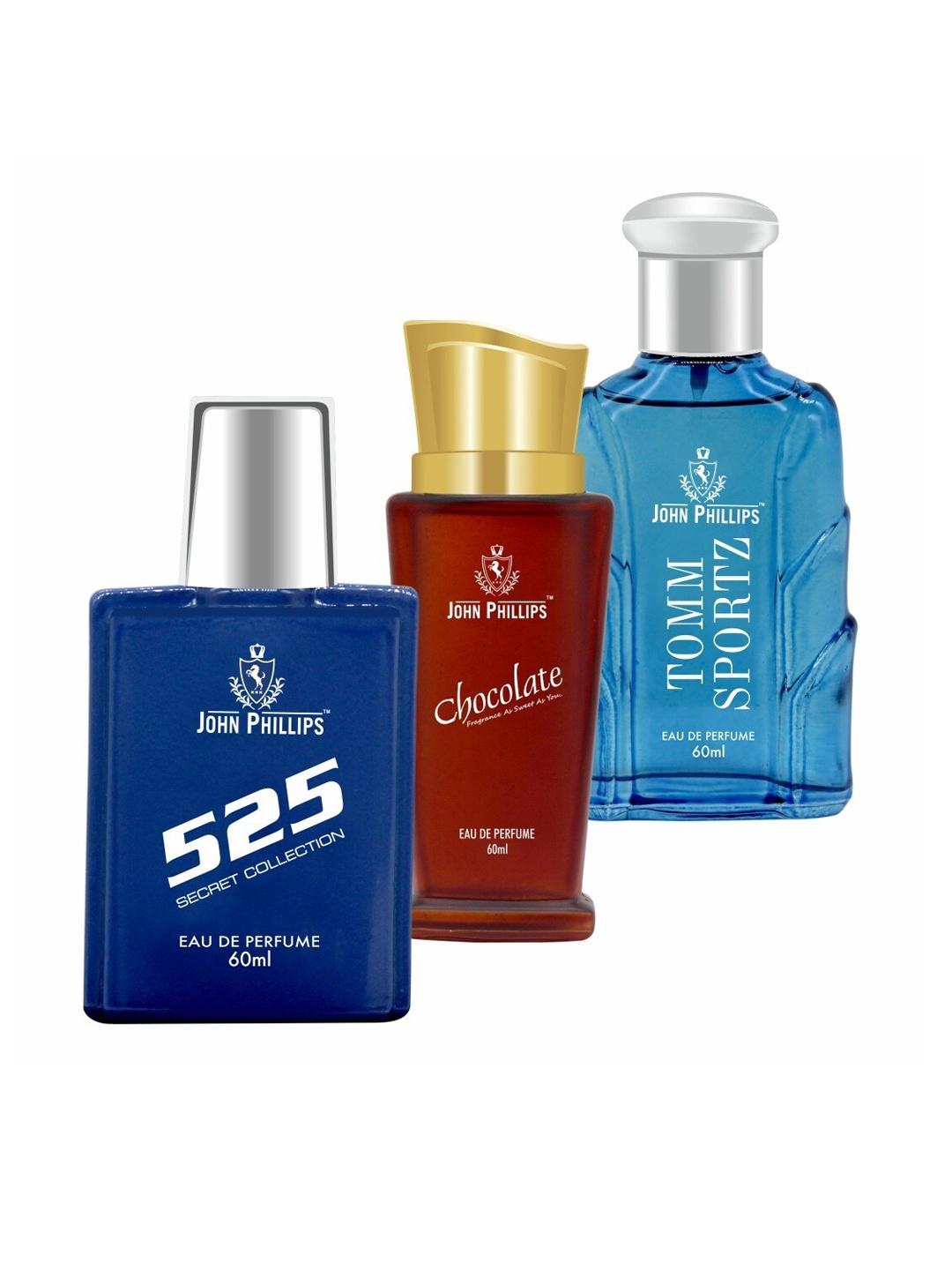 

JOHN PHILLIPS Set of 3 Eau De Parfum - 525 + Chocolate + Tomm Sportz - 60ml Each, Blue