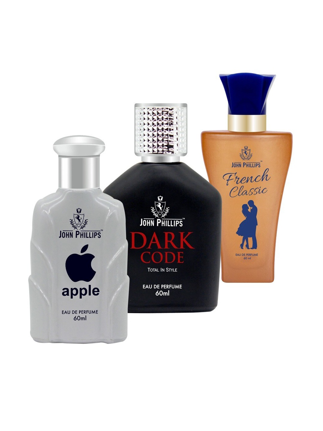 

JOHN PHILLIPS Set Of 3 Eau De Perfumes 60ml Each - Apple+French Classic+Dark Code, Grey