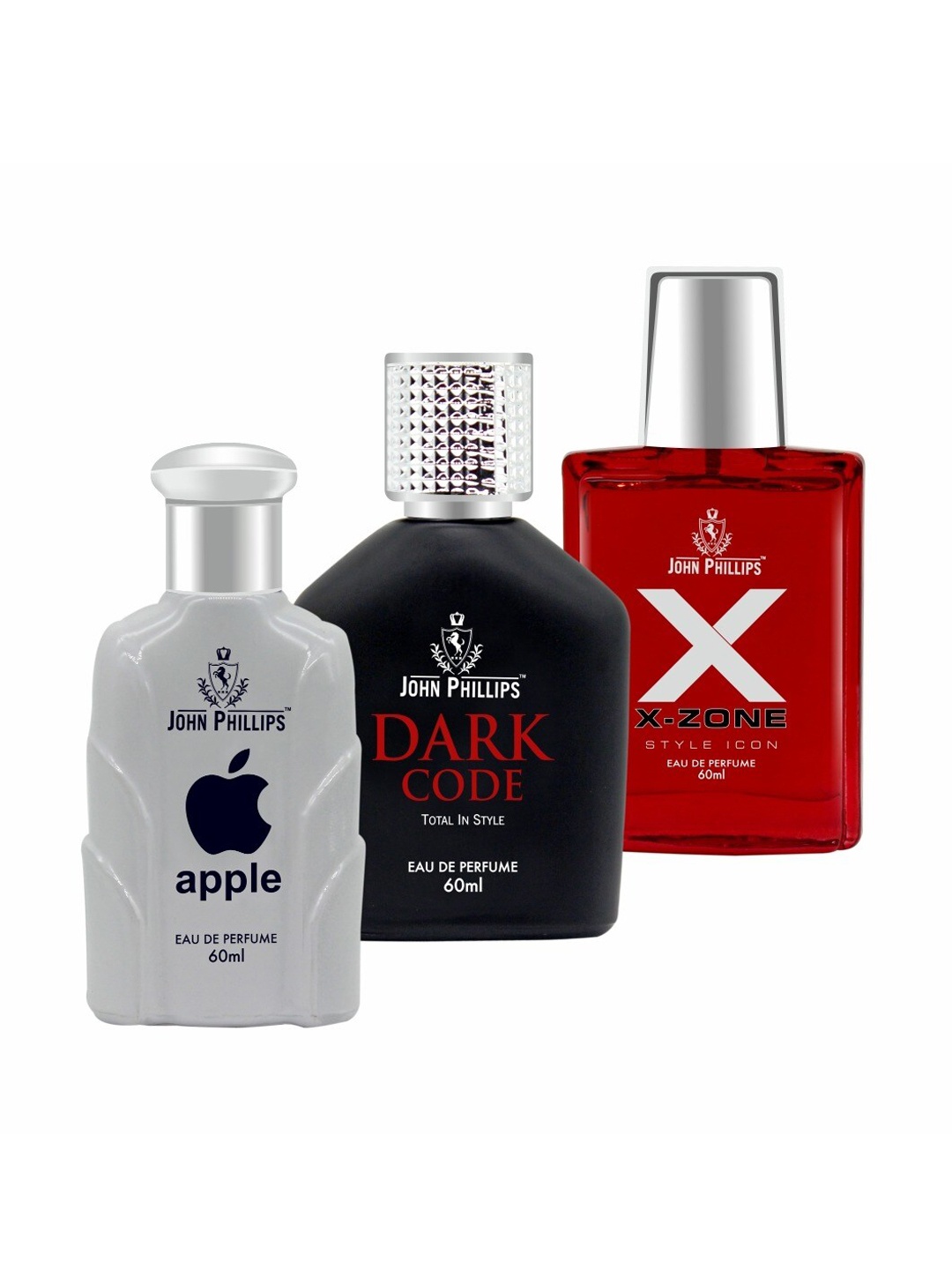 

JOHN PHILLIPS Set Of 3 Eau De Perfumes 60ml Each - Apple+Dark Code+XX-Zone, Black