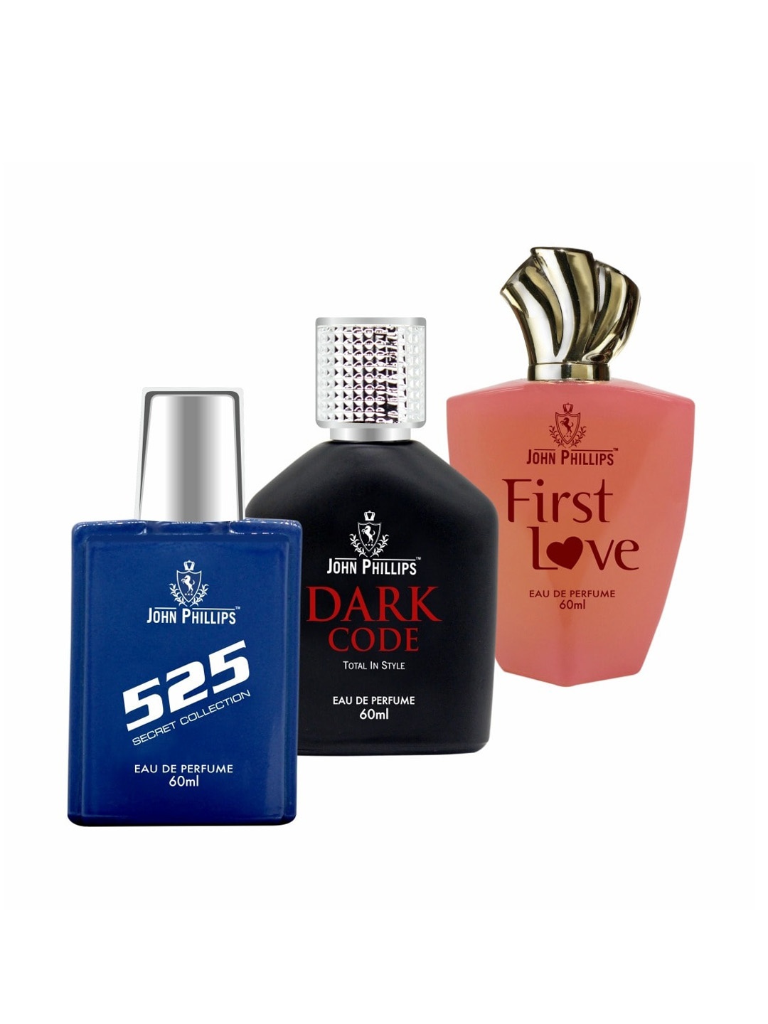 

JOHN PHILLIPS 525 & DARK CODE & FIRST LOVE, Set Of 3 Long Lasting French Unisex Perfume, Na