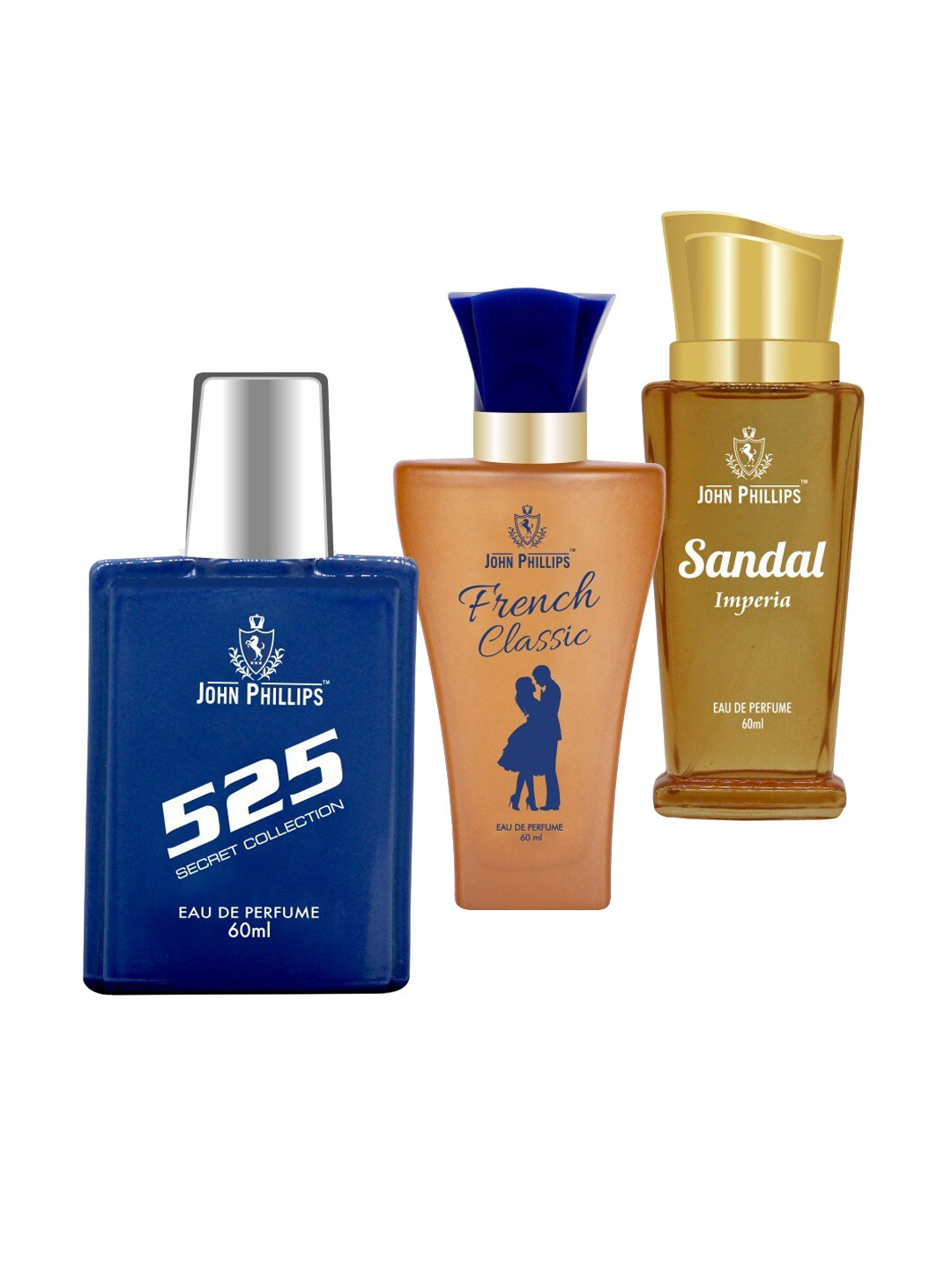 

JOHN PHILLIPS Set of 3 Eau De Parfum - 525 + French Classic + Sandal Imperia - 60ml Each, Blue