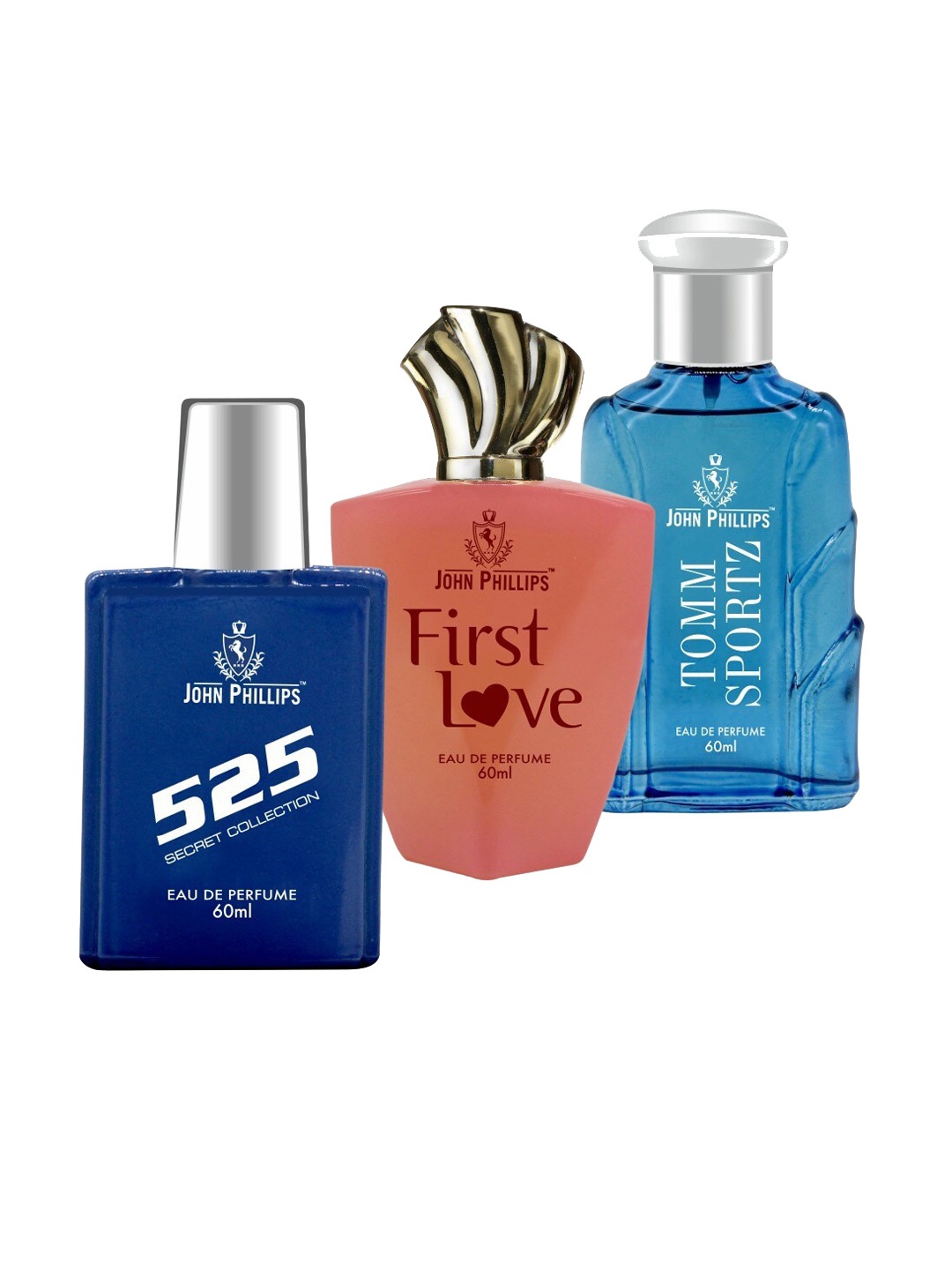 

JOHN PHILLIPS Set of 3 Eau De Parfum - 525 + First Love + Tomm Sportz - 60ml Each, Blue