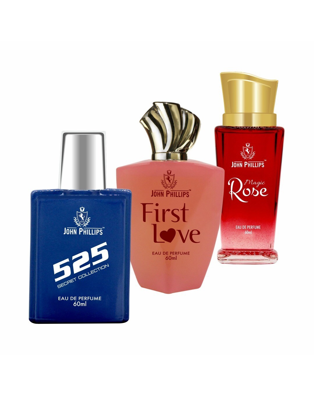 

JOHN PHILLIPS Set of 3 Eau De Parfum - 525 + First Love + Magic Rose - 60ml Each, Blue