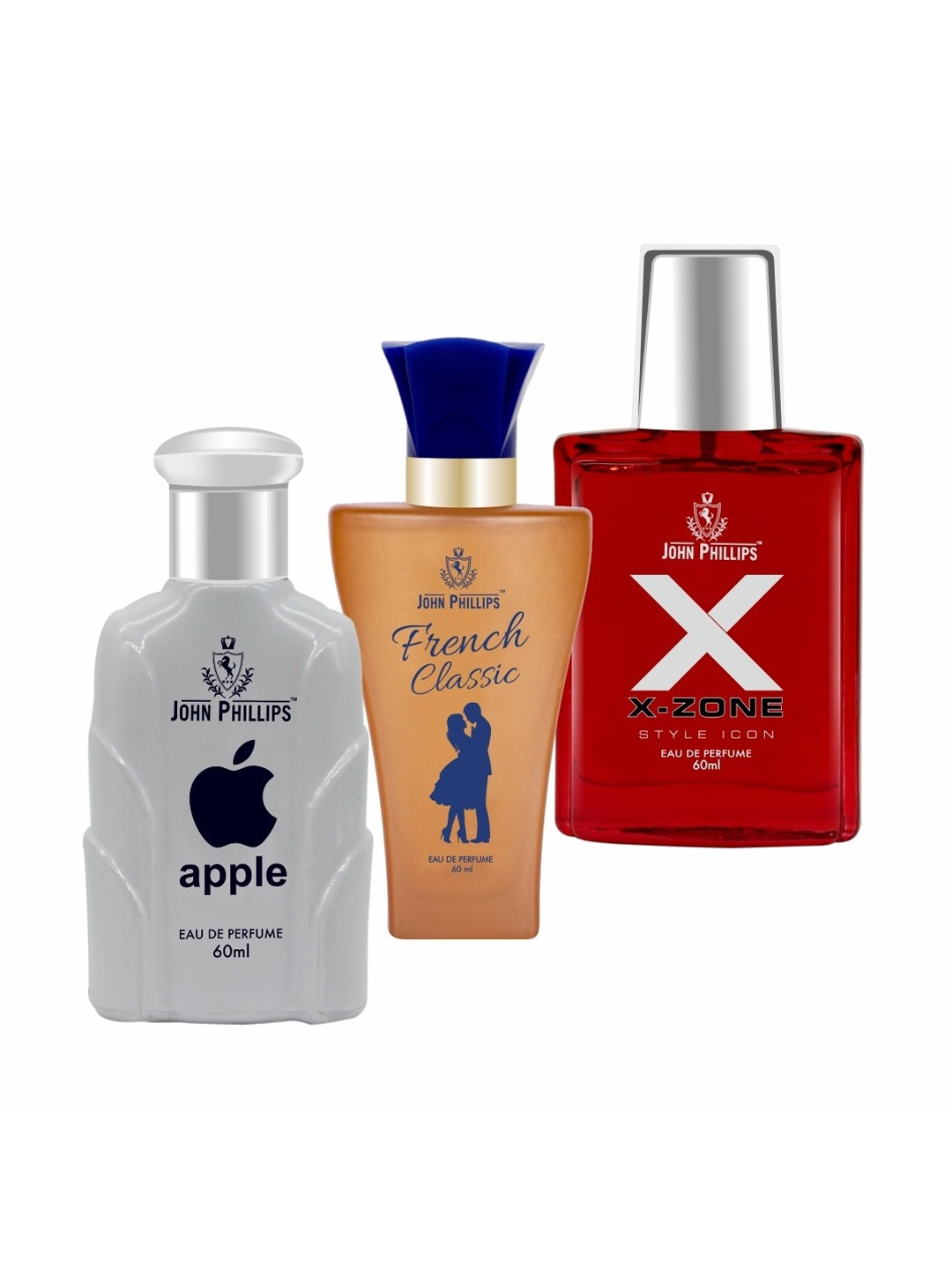 

JOHN PHILLIPS Set Of 3 Eau De Perfumes 60ml Each - Apple+French Classic+XX-Zone, Grey