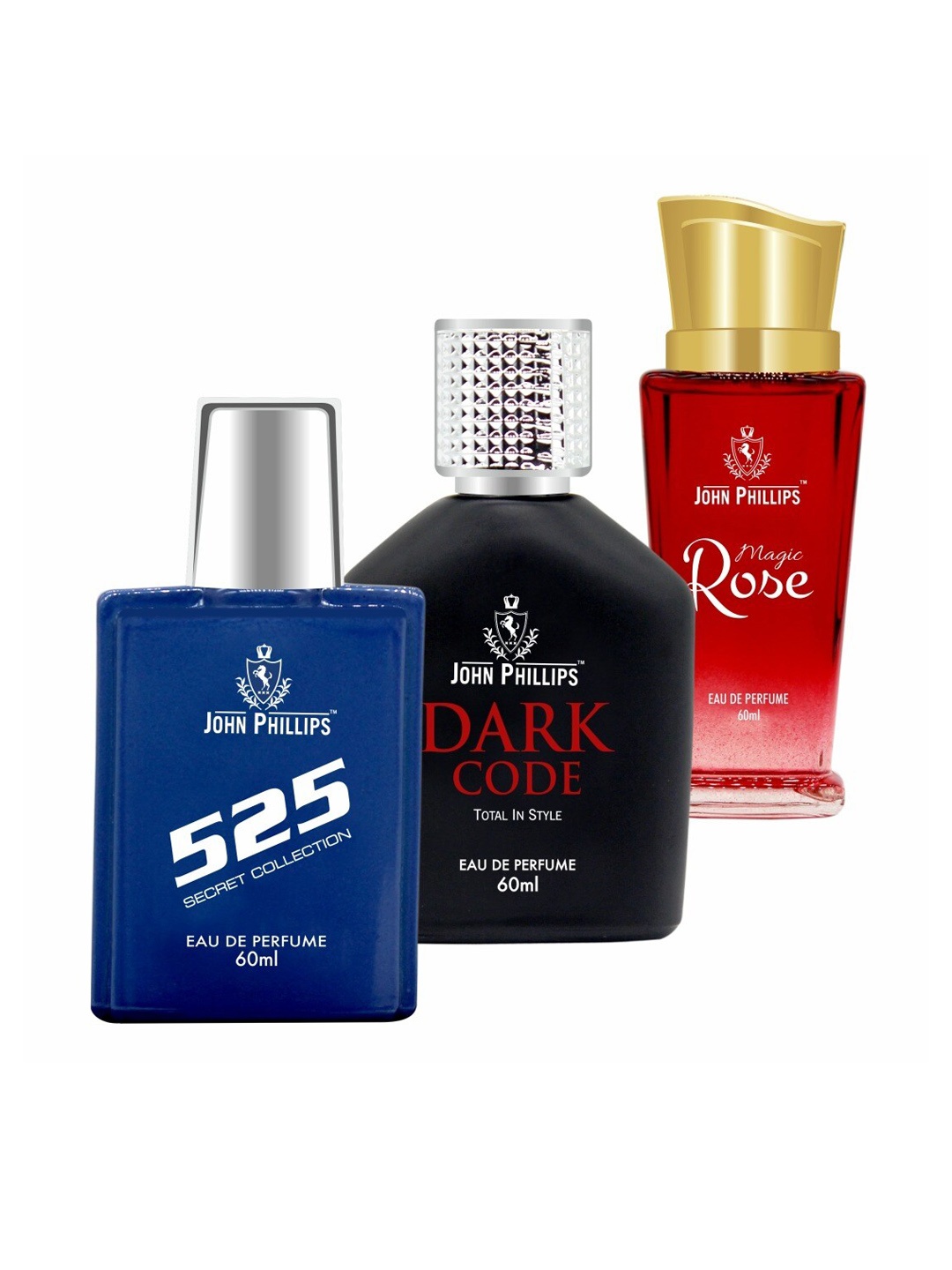 

JOHN PHILLIPS Set of 3 Eau De Parfum - 525 + Dark Code + Magic Rose - 60ml Each, Na