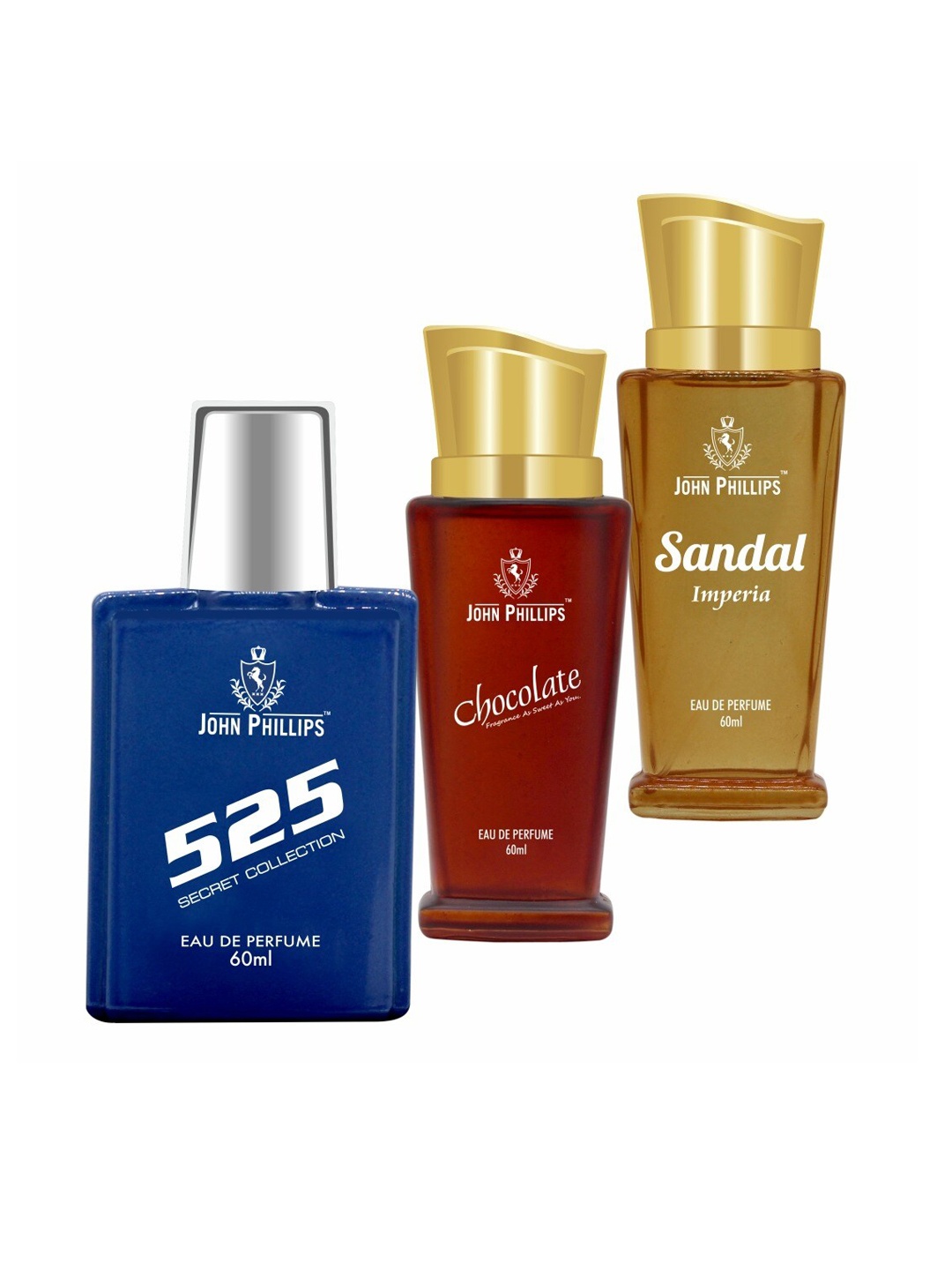

JOHN PHILLIPS Set of 3 Eau De Parfum - 525 + Chocolate + Sandal Imperia - 60ml Each, Blue