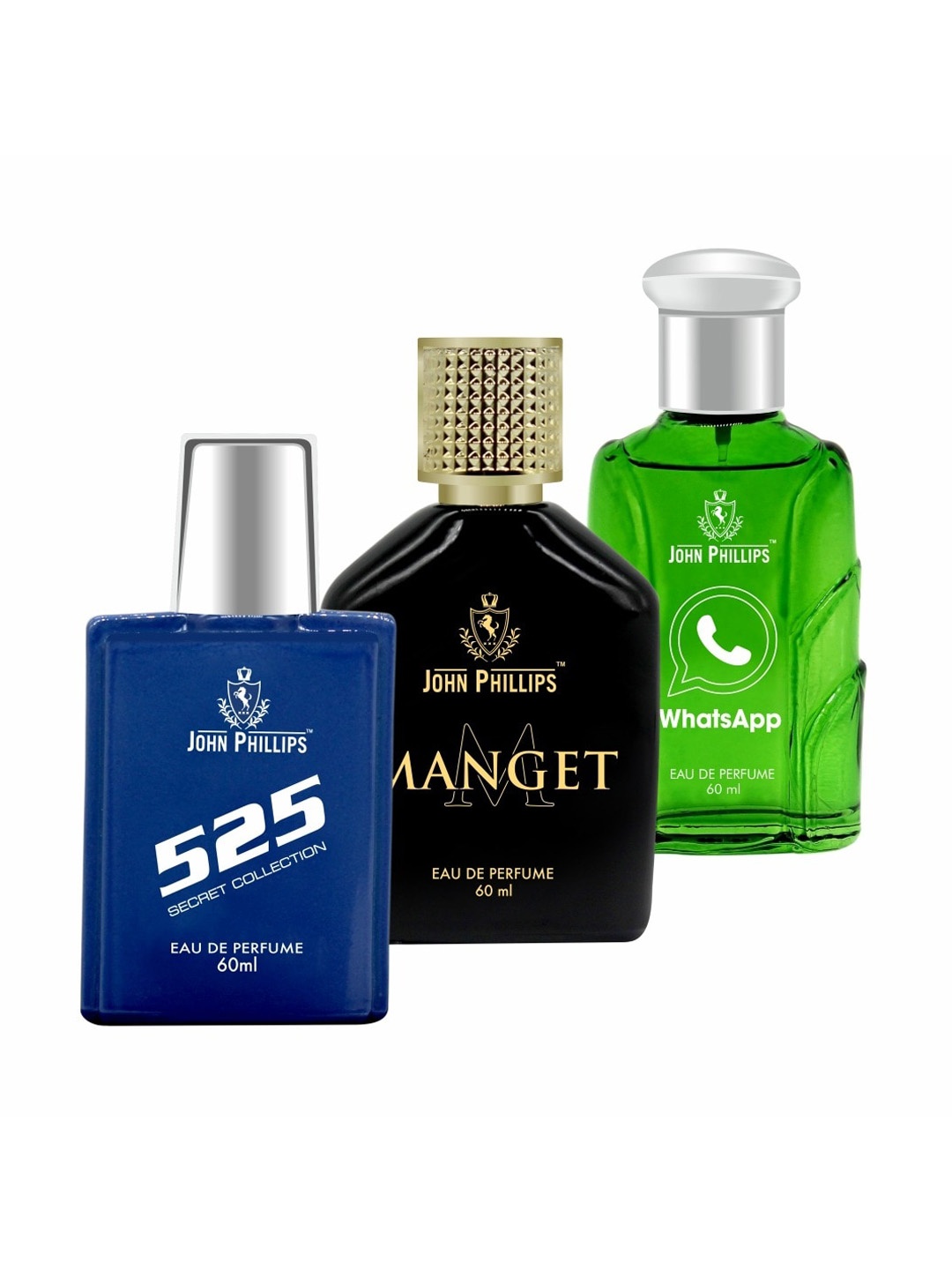

JOHN PHILLIPS Set of 3 Eau De Parfum - 525 + Manget + Whatsapp - 60ml Each, Blue