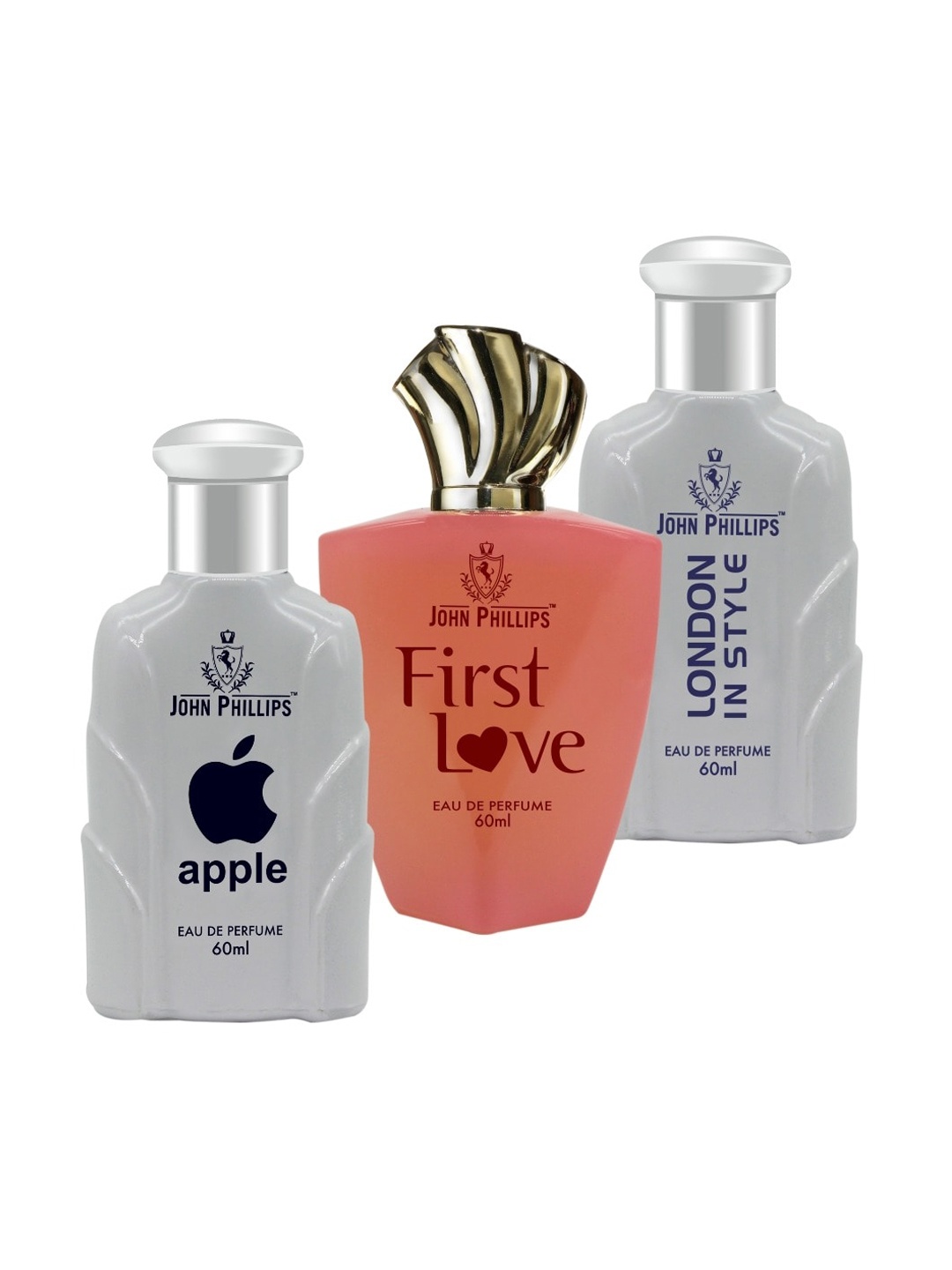 

JOHN PHILLIPS Set Of 3 Eau De Parfum - Apple + First Love + London In Style - 60ml Each, Grey