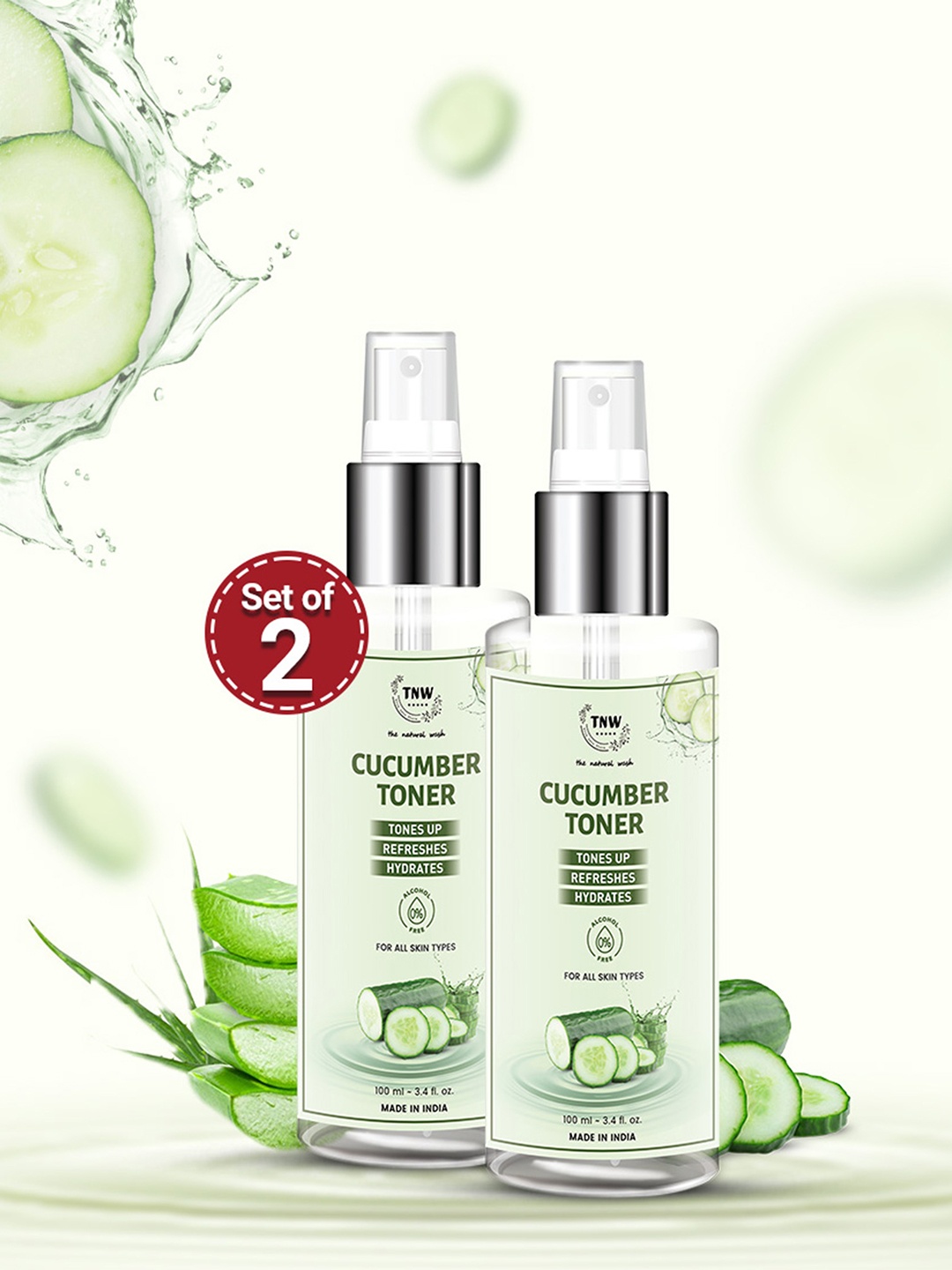 

TNW the natural wash Set of 2 Cucumber Pore Tightening Toner - 100ml Each, Green