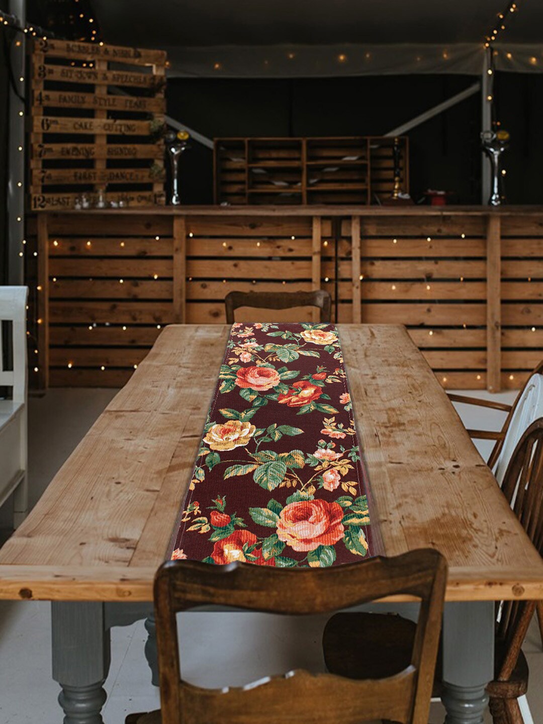

AVI Living Maroon & Orange Floral Design Textured Rectangular Table Runner