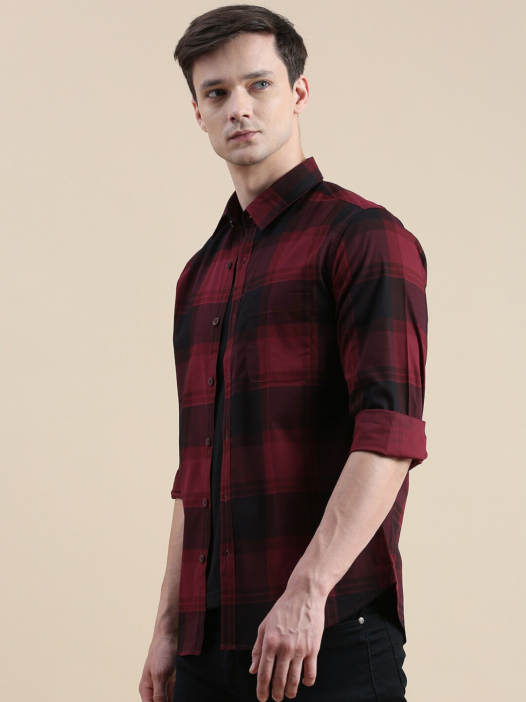 

INVICTUS Comfort Slim Fit Tartan Checked Cotton Shirt, Maroon