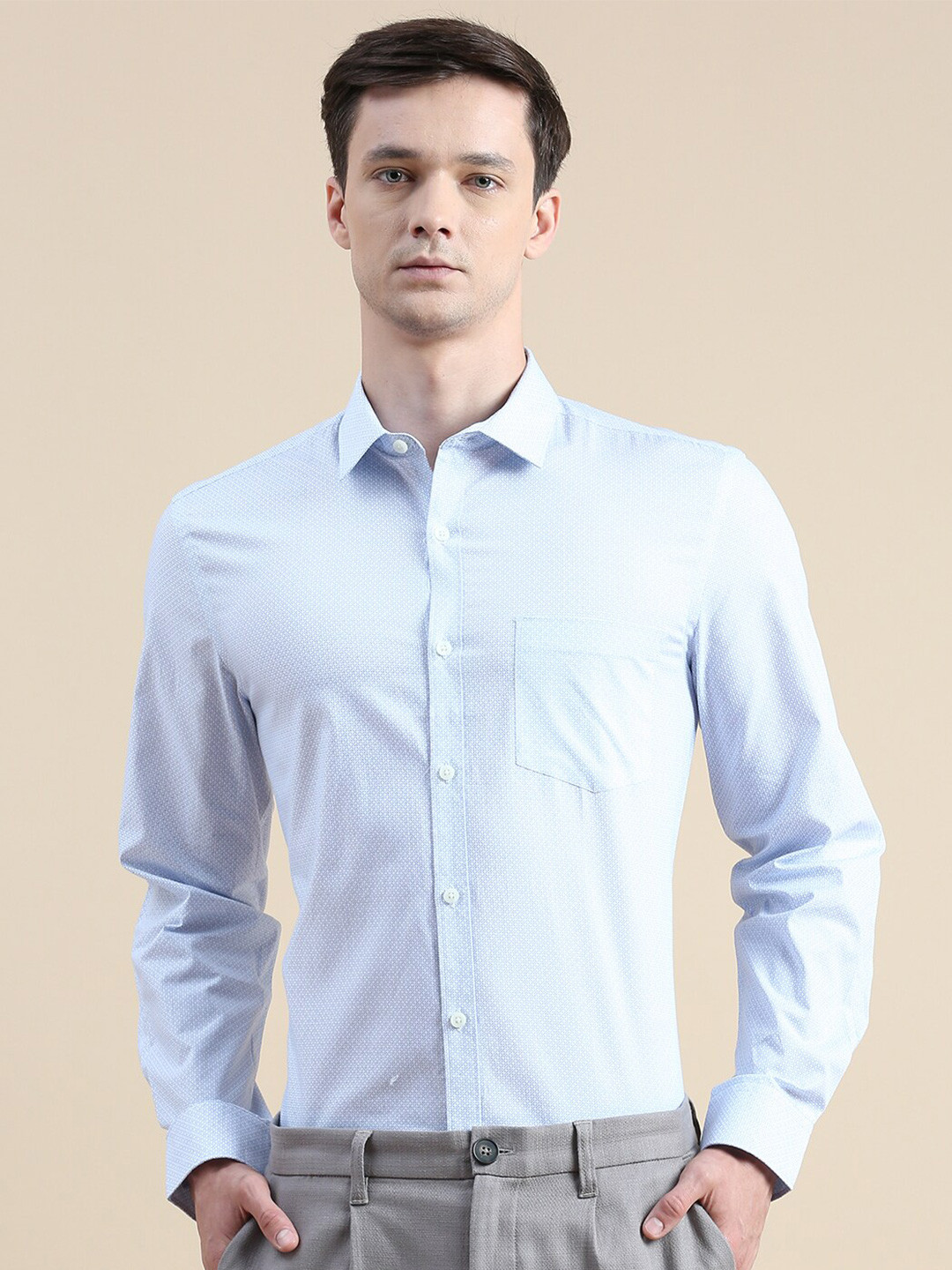 

INVICTUS Comfort Slim Fit Micro Ditsy Printed Cotton Formal Shirt, Blue