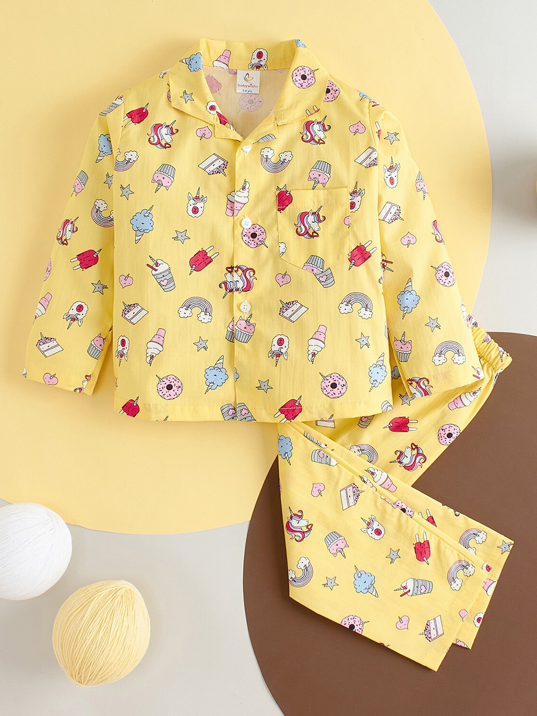 

Babywish Kids Kulfi Theme Printed Pure Cotton Night suit, Yellow