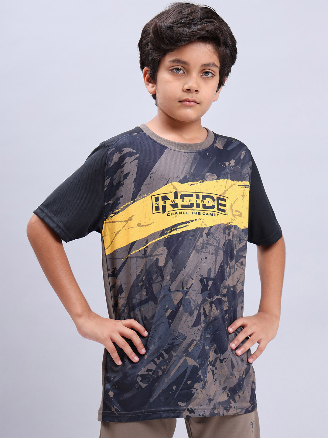 

Technosport Boys Typography Printed Antimicrobial Sports T-Shirt, Charcoal