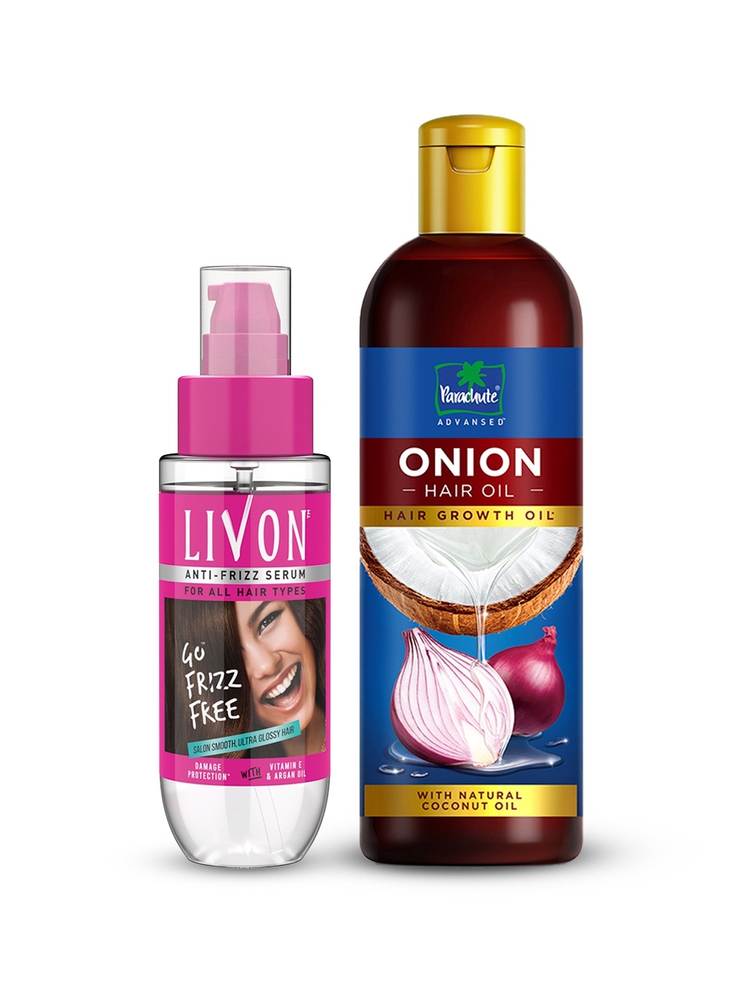 

Livon Anti-Frizz Serum 100 ml & Parachute Advansed Onion Hair Oil 200 ml, Pink
