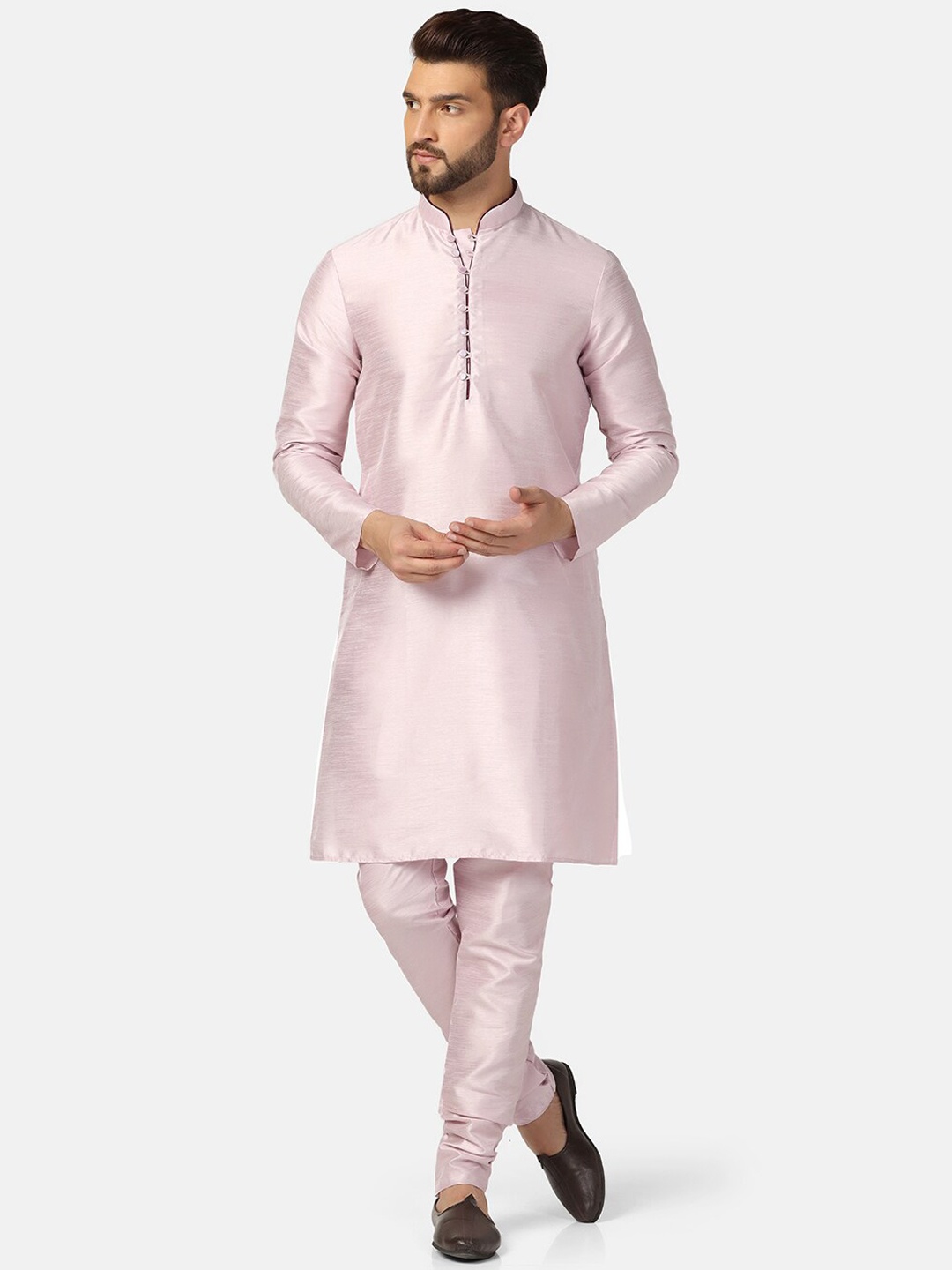 

TAHVO Regular Dupion Silk Kurta with Churidar, Pink