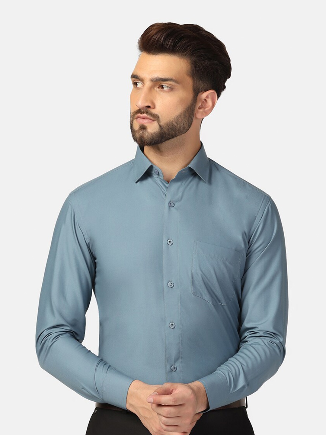

TAHVO Spread Collar Cotton Slim Fit Formal Shirt, Grey