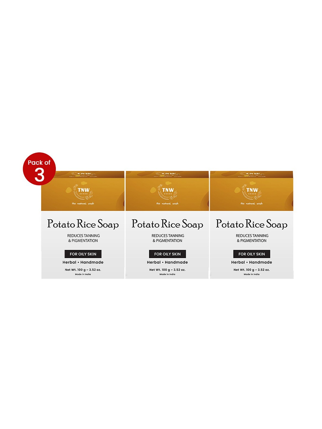 

TNW the natural wash Set of 3 Handmade Potato Rice Soap For Oily Skin - 100g Each, Brown