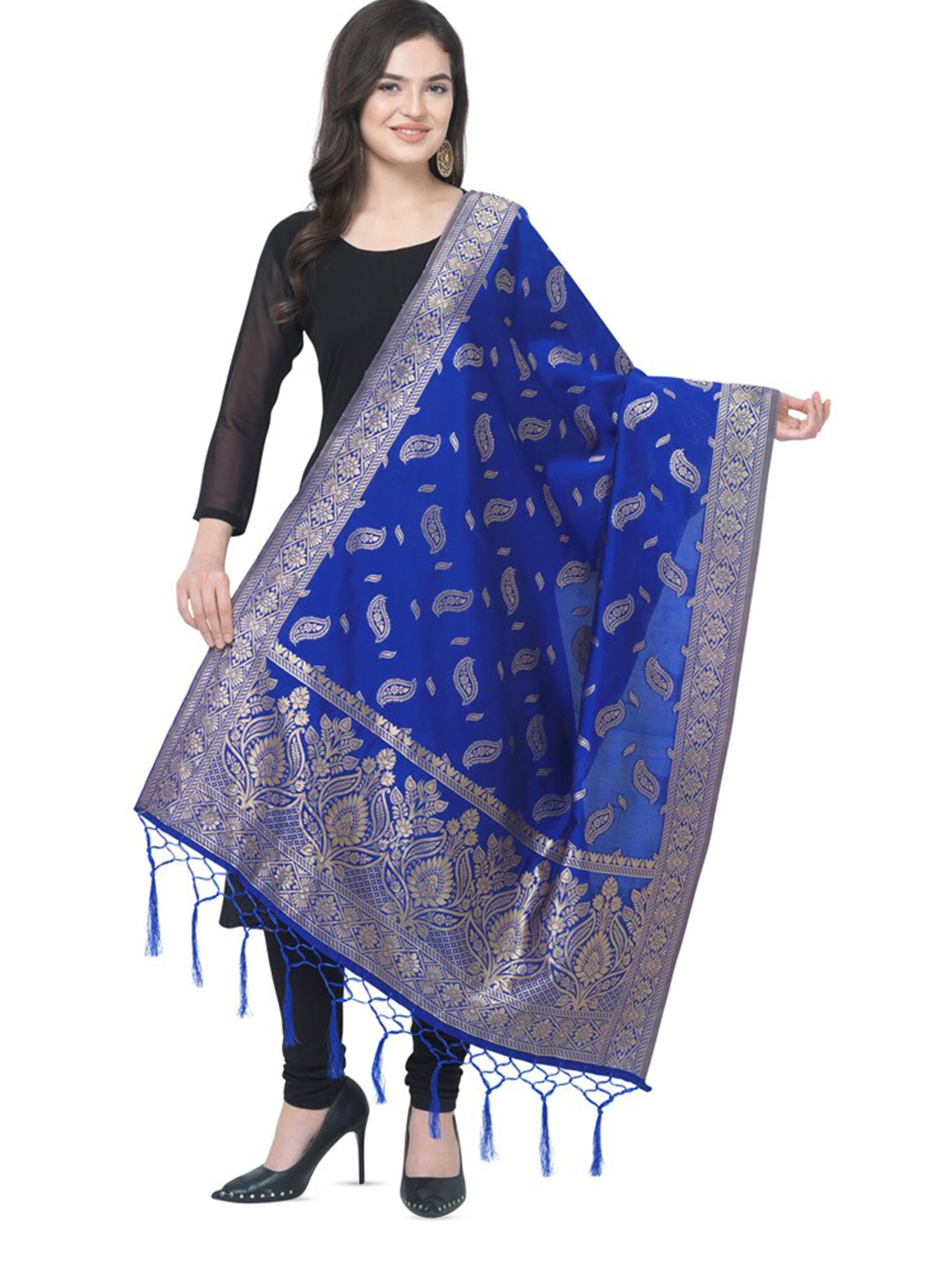 

KALINI Ethnic Motifs Woven Design Zari Dupatta, Blue