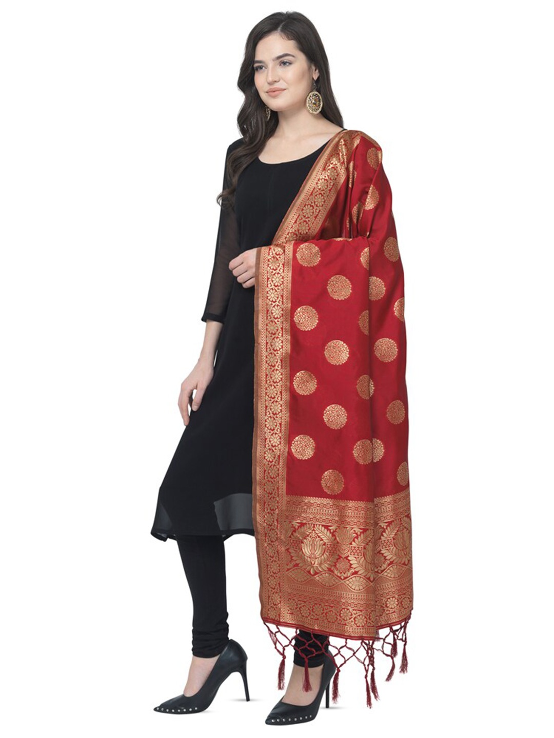 

KALINI Ethnic Motifs Woven Design Zari Dupatta, Red