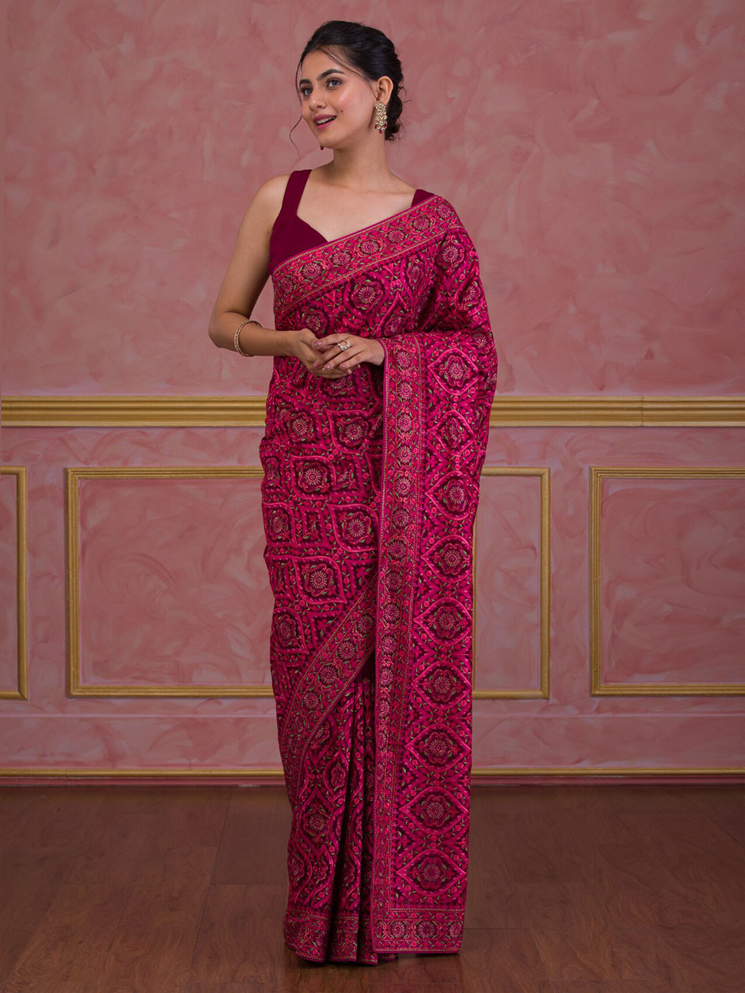 

Koskii Floral Embroidered Saree, Maroon