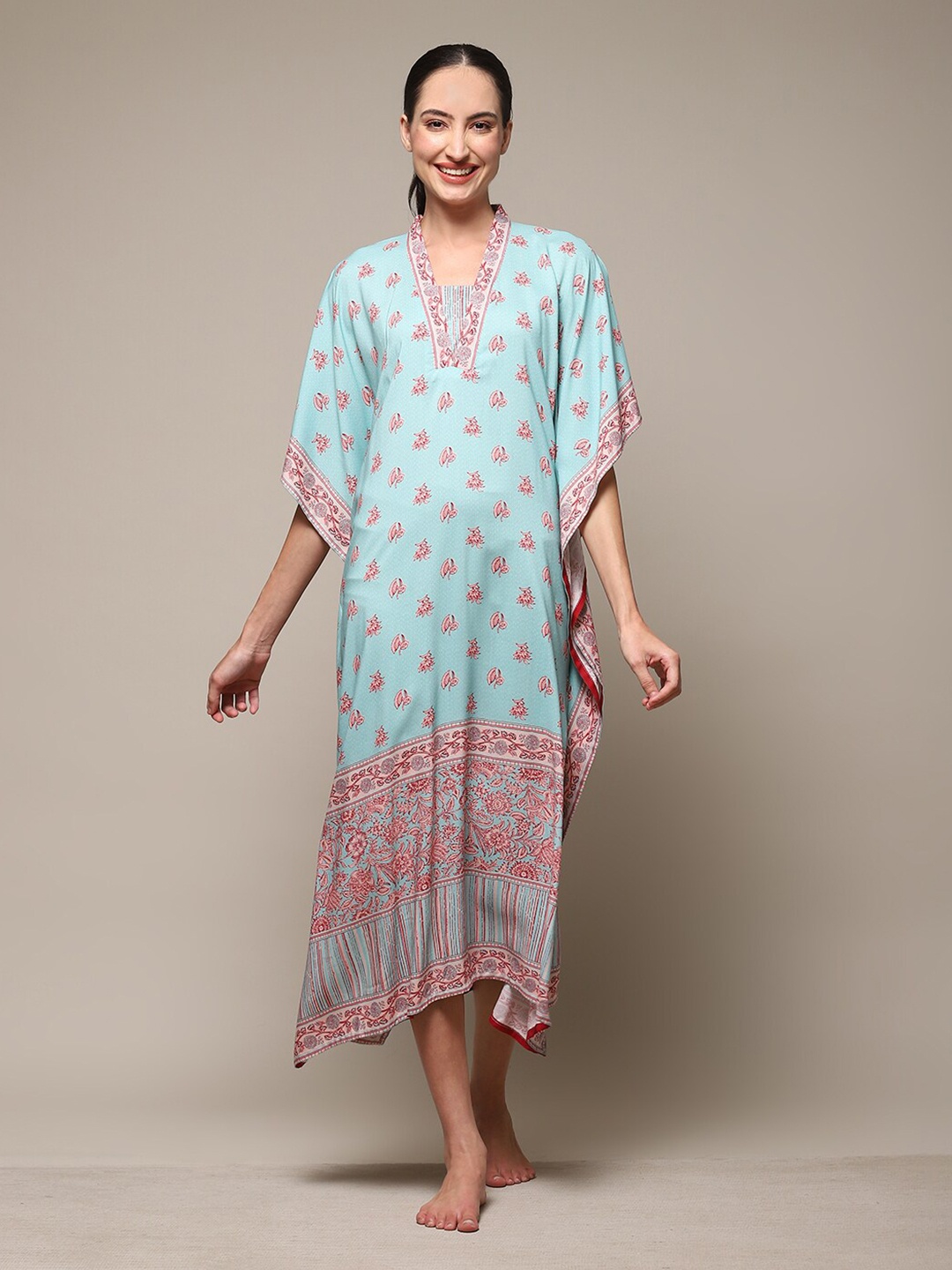 

Biba Floral Printed V-Neck Midi Kaftan Nightdress, Blue
